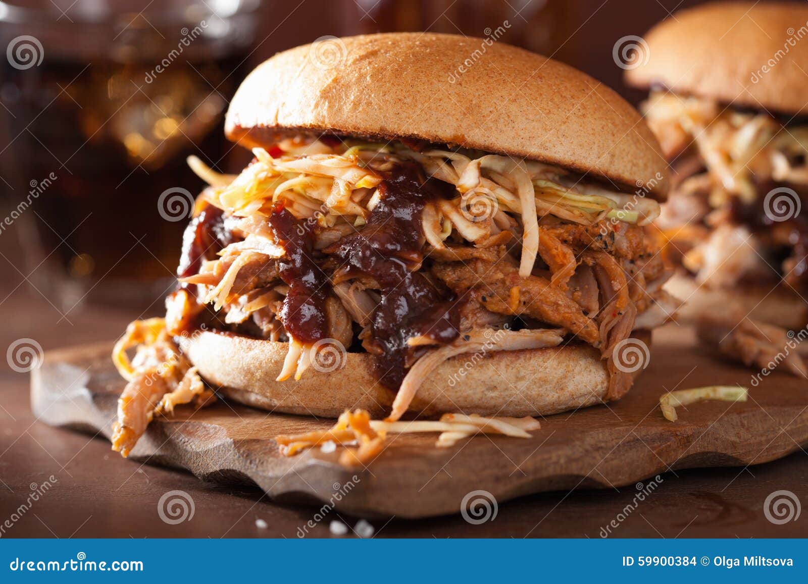 Homemade Pulled Pork Burger With Coleslaw And Bbq Sauce Stock Image