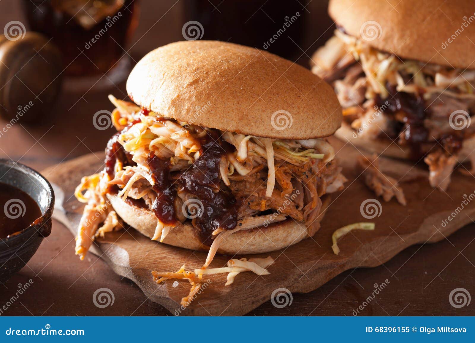 Homemade Pulled Pork Burger With Coleslaw And Bbq Sauce Stock Image