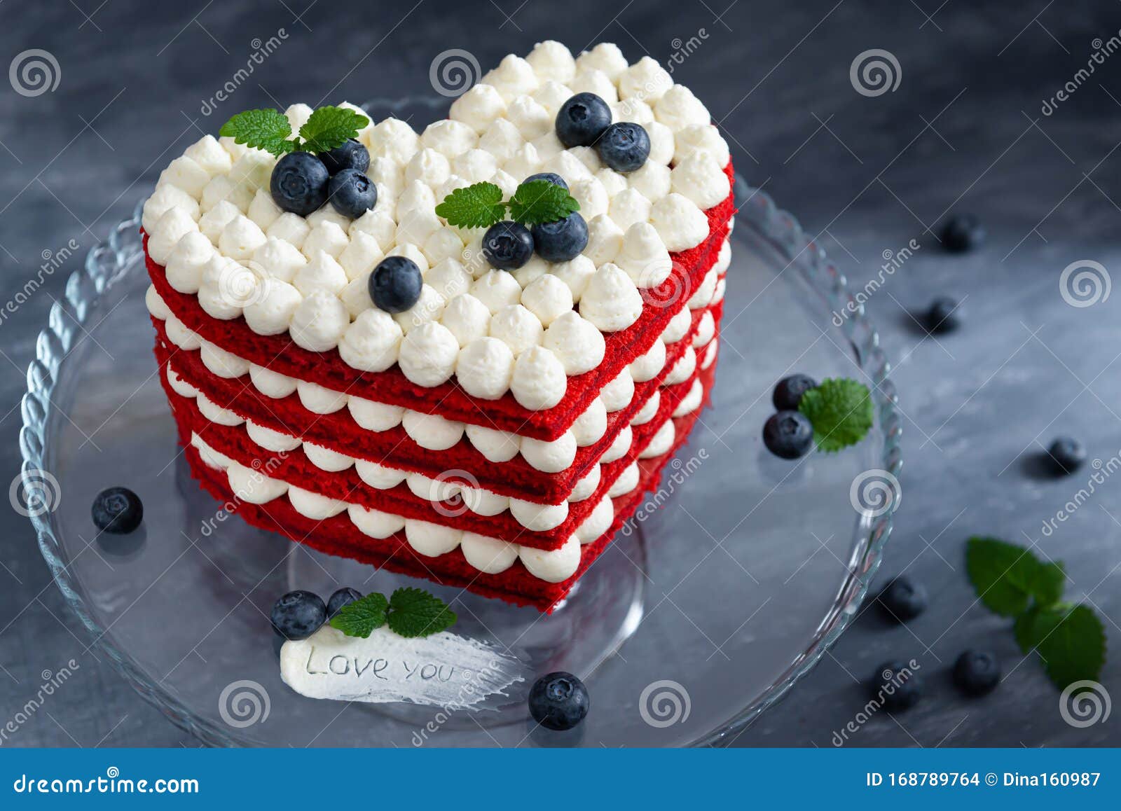 Homemade Red Velvet Cake in Heart Shape for St. Valentine`s Day ...