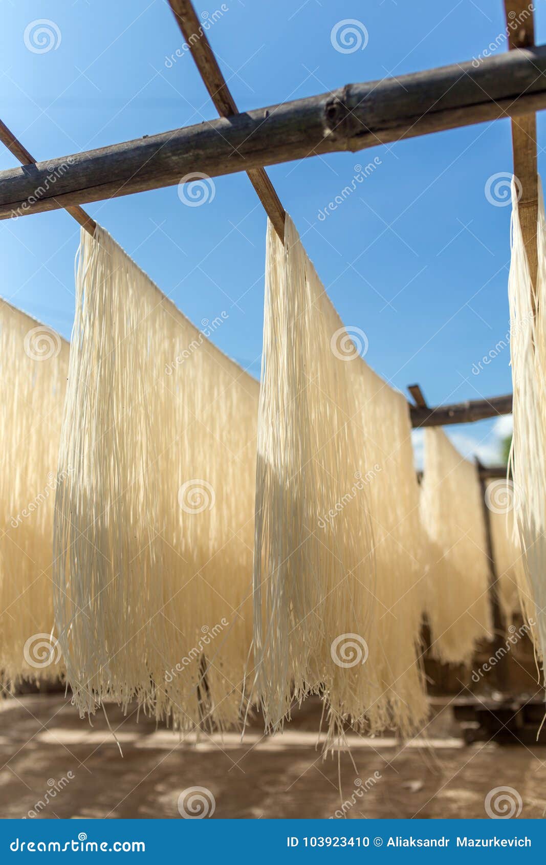 Homemade Rice Pasta Drying on Sun in 