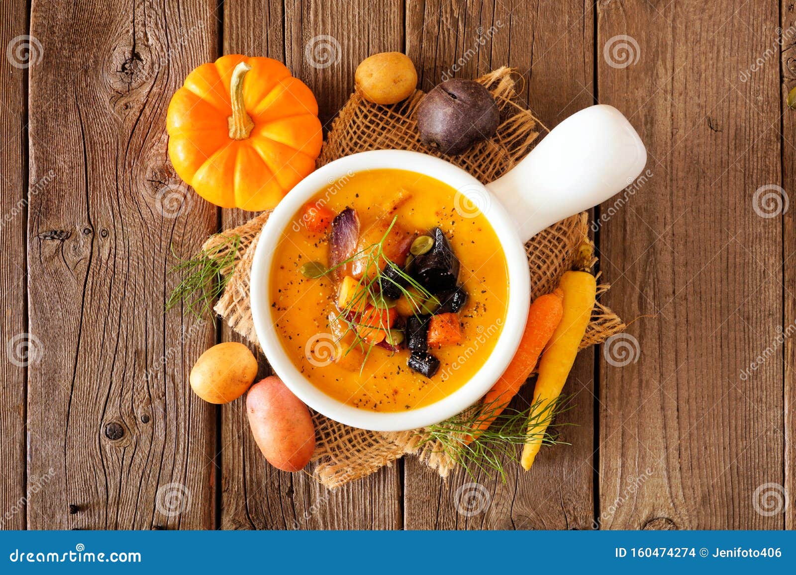 Homemade Roasted Autumn Vegetable Soup in an Onion Soup Bowl, Above ...