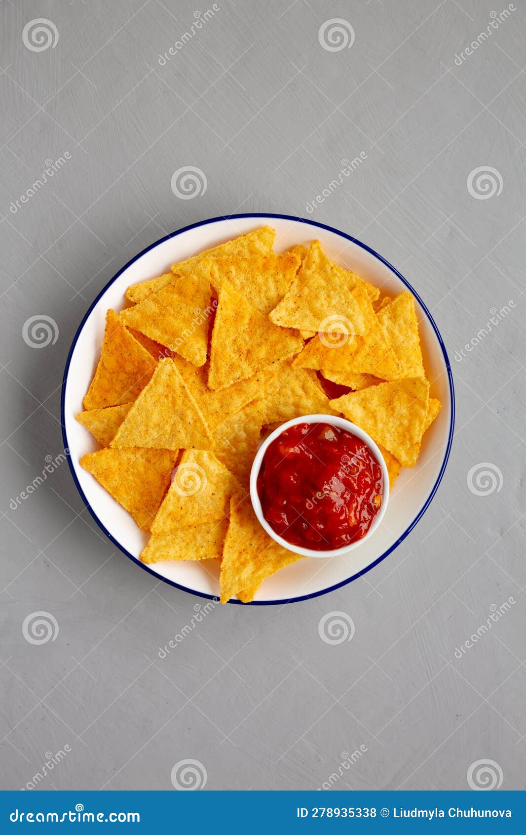 Homemade Salsa Dip and BBQ Chips Ready To Eat Stock Photo Image of