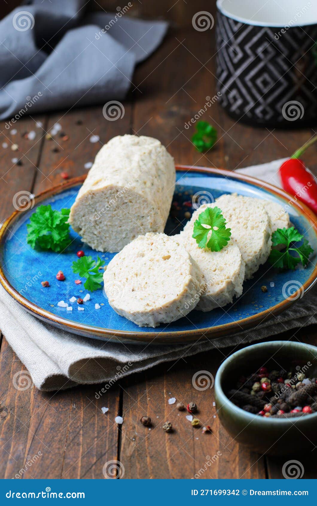 Homemade Sausage, Chicken Sausage on a Plate Stock Photo - Image of