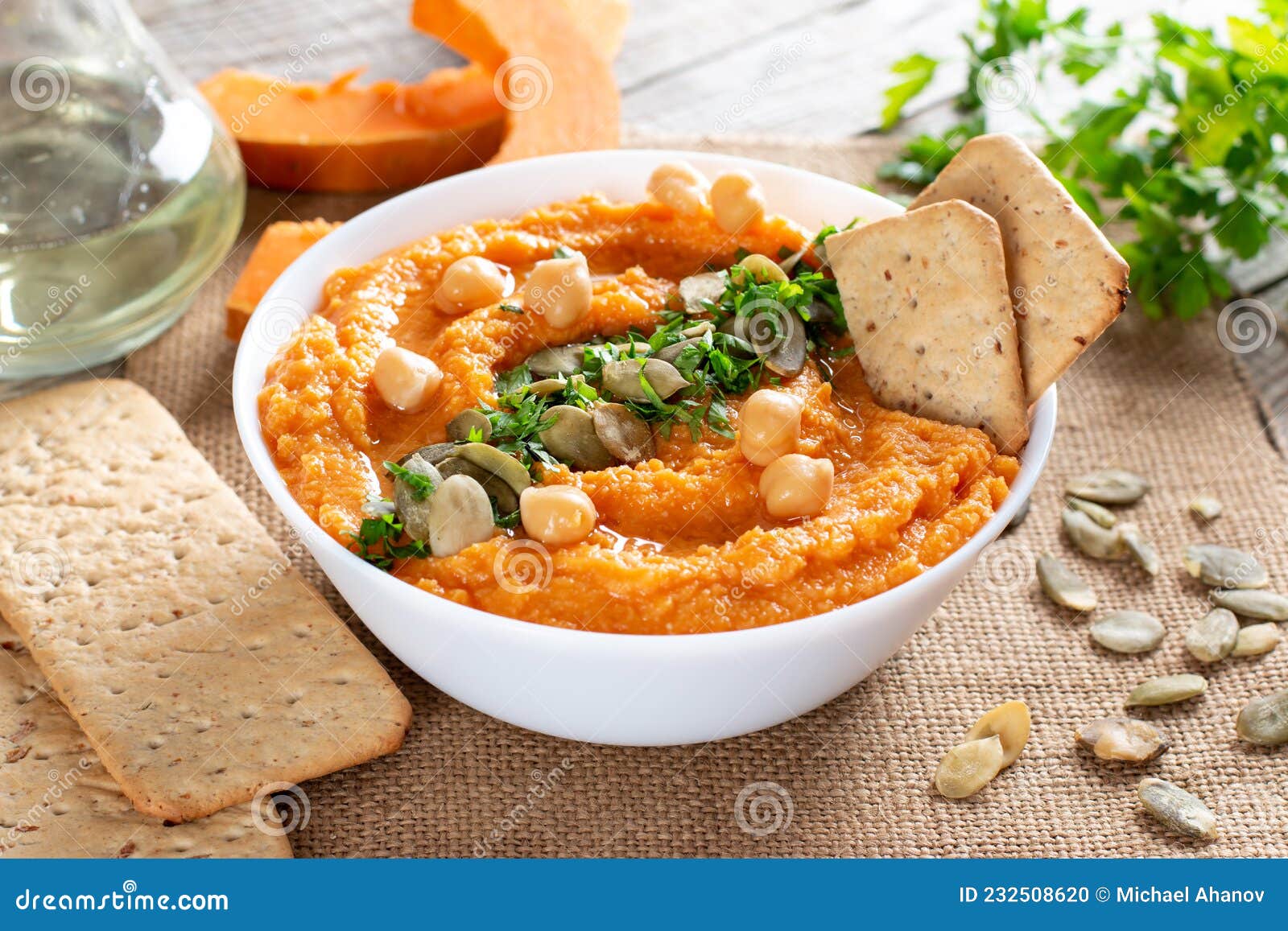 Homemade Savory Pumpkin Hummus . Thanksgiving Appetizer Dip on Table ...