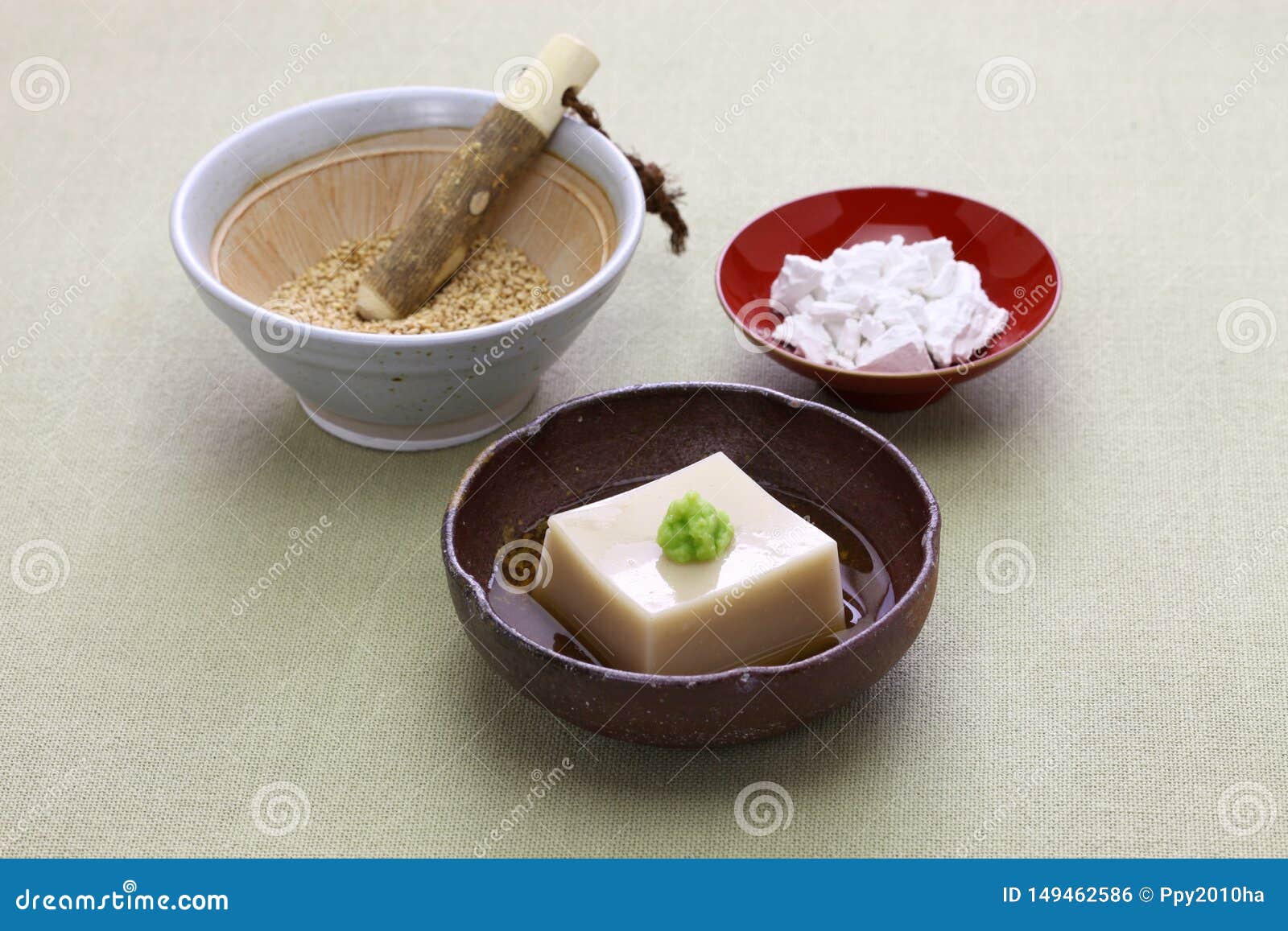 homemade sesame tofu, japanese traditional vegan cuisine