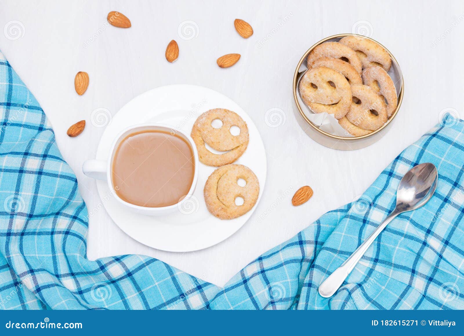 Homemade Smile Cookies with Cup of Coffee on White Wooden ...