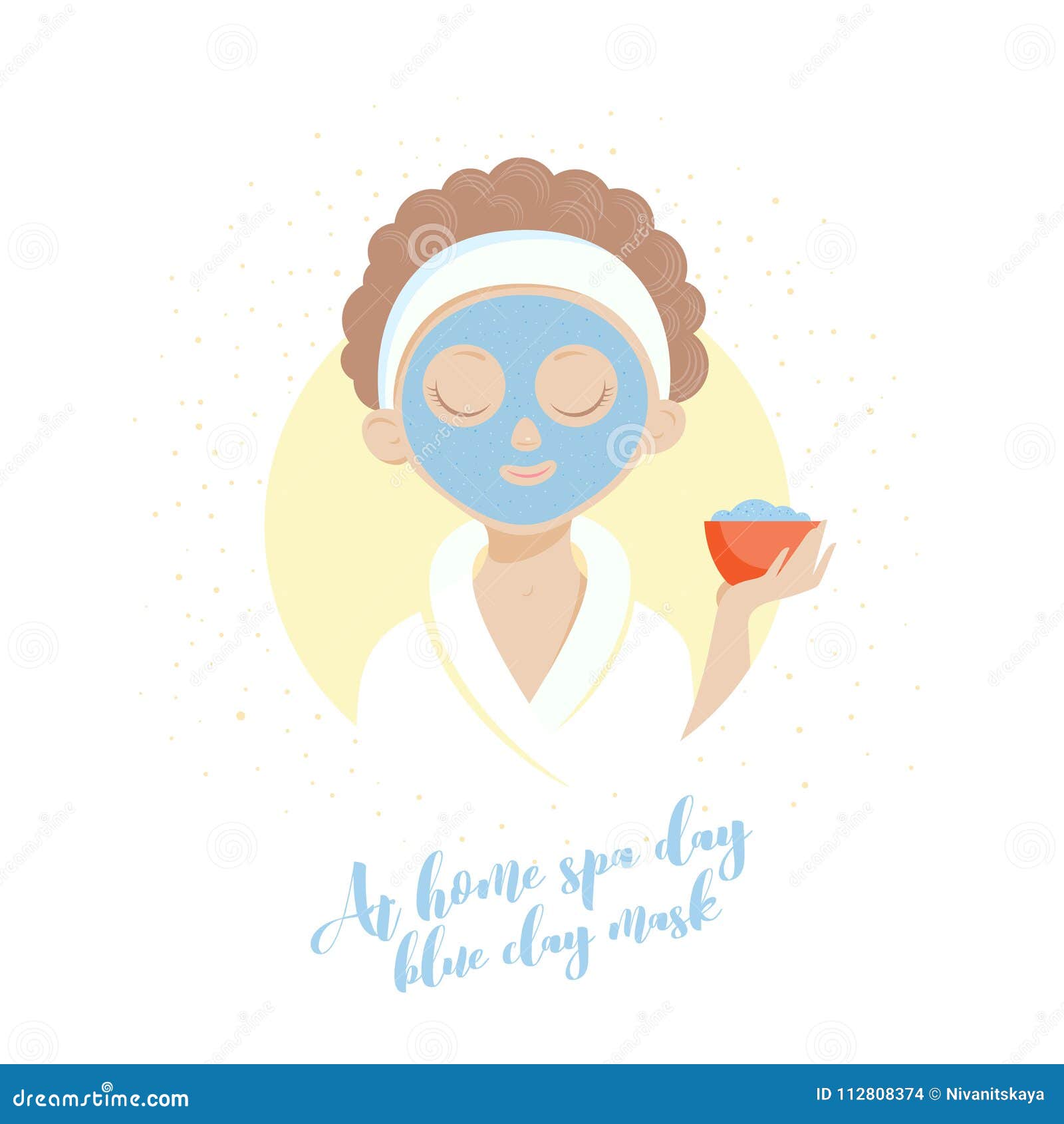 Homemade Spa Illustration. Girl in Blue Clay Mask. Beauty, Relax, Rest ...