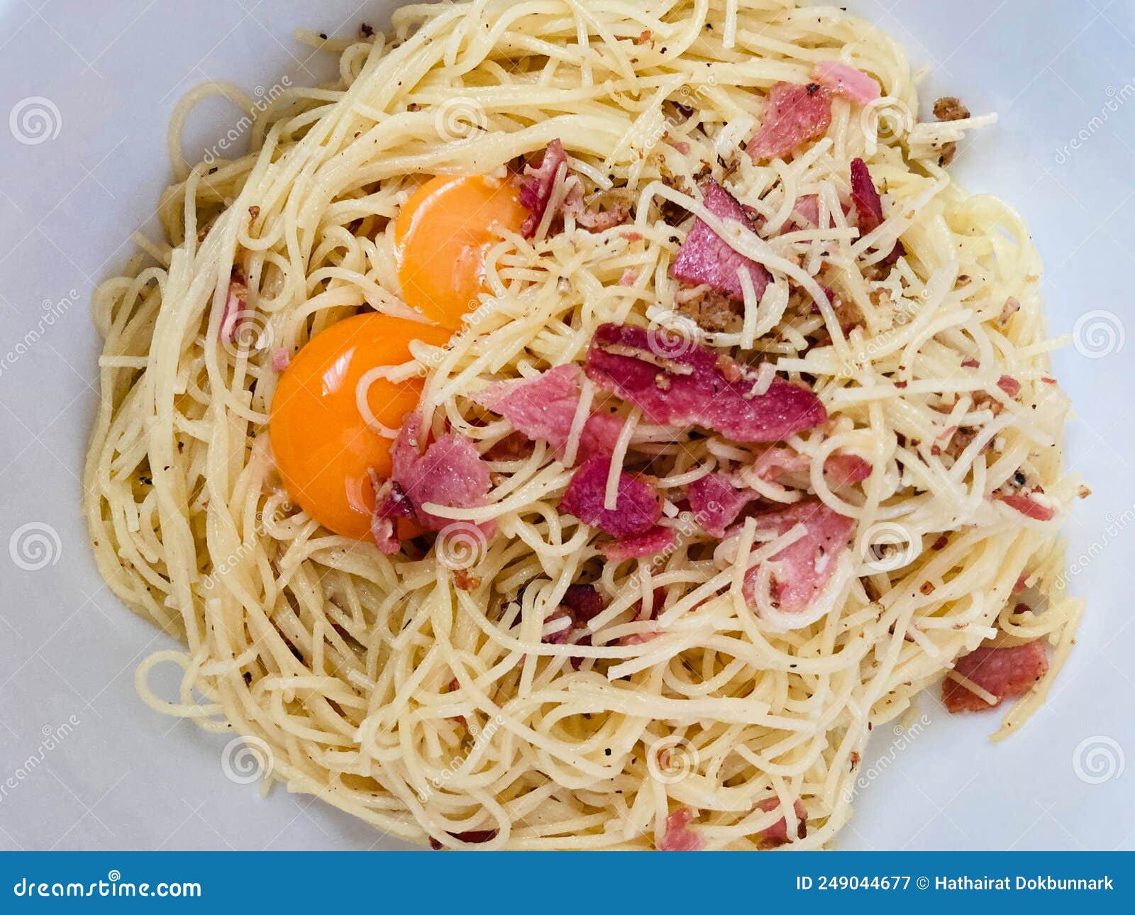 Homemade Spaghetti Carbonara with Bacon and Two Fresh Egg Yolks Stock Image Image of dinner