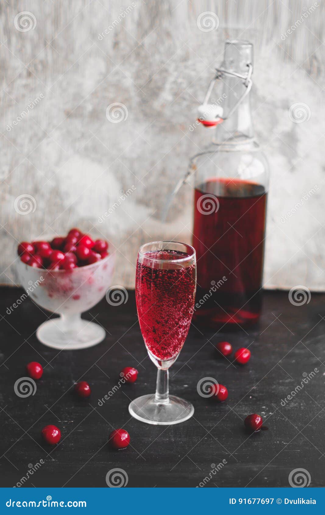 Homemade Sparkling Cherry Wine Stock Image Image of bottle, grey