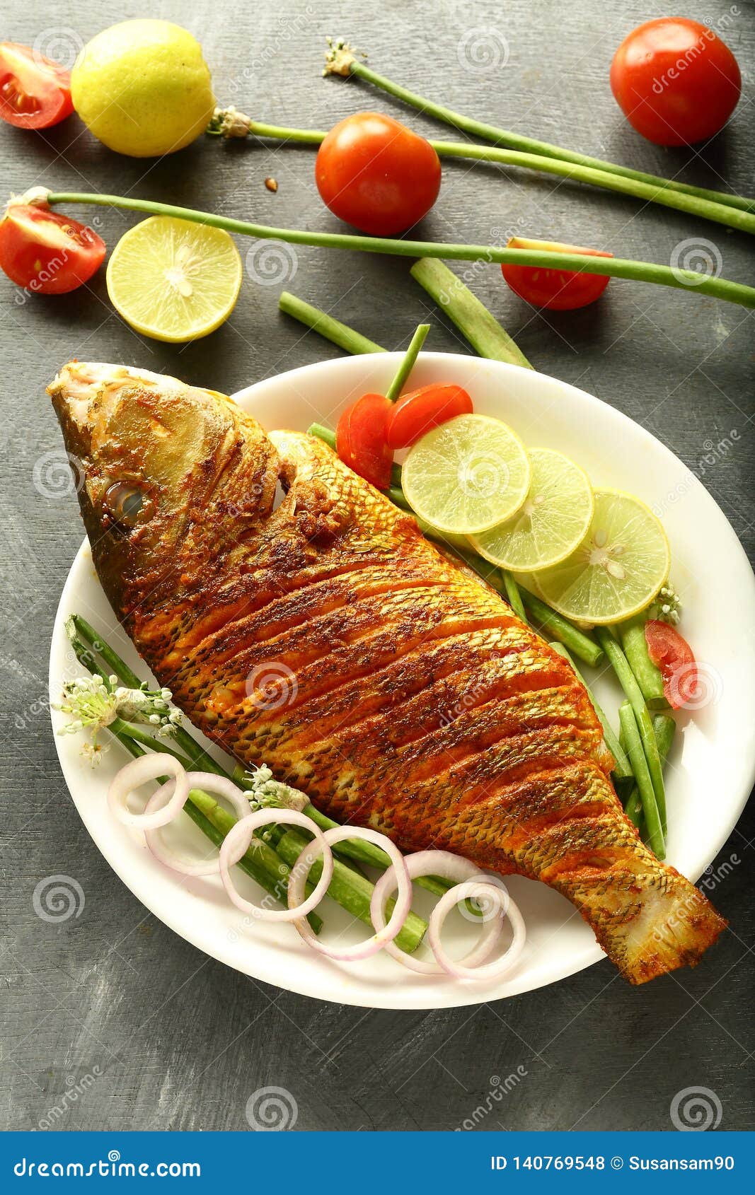 Delicious Spicy Grilled Fish with Salads ,healthy Diet Concepts Stock ...