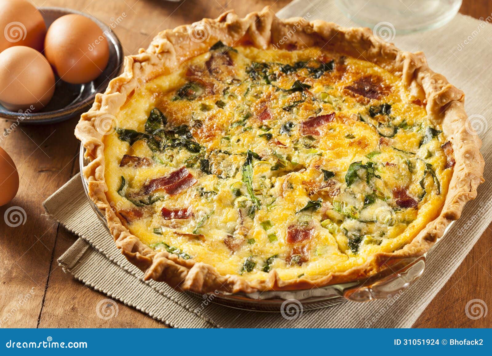 Homemade Spinach and Bacon Egg Quiche Stock Photo Image of yellow