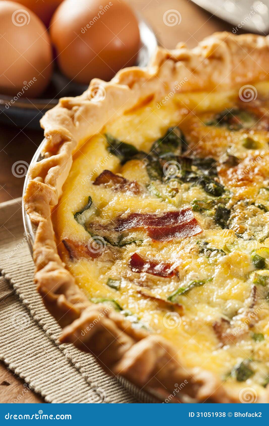 Homemade Spinach and Bacon Egg Quiche Stock Photo - Image of food ...