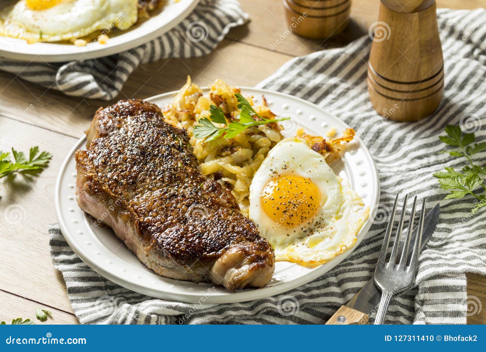 Homemade Steak and Eggs Breakfast Stock Photo - Image of fresh, onion