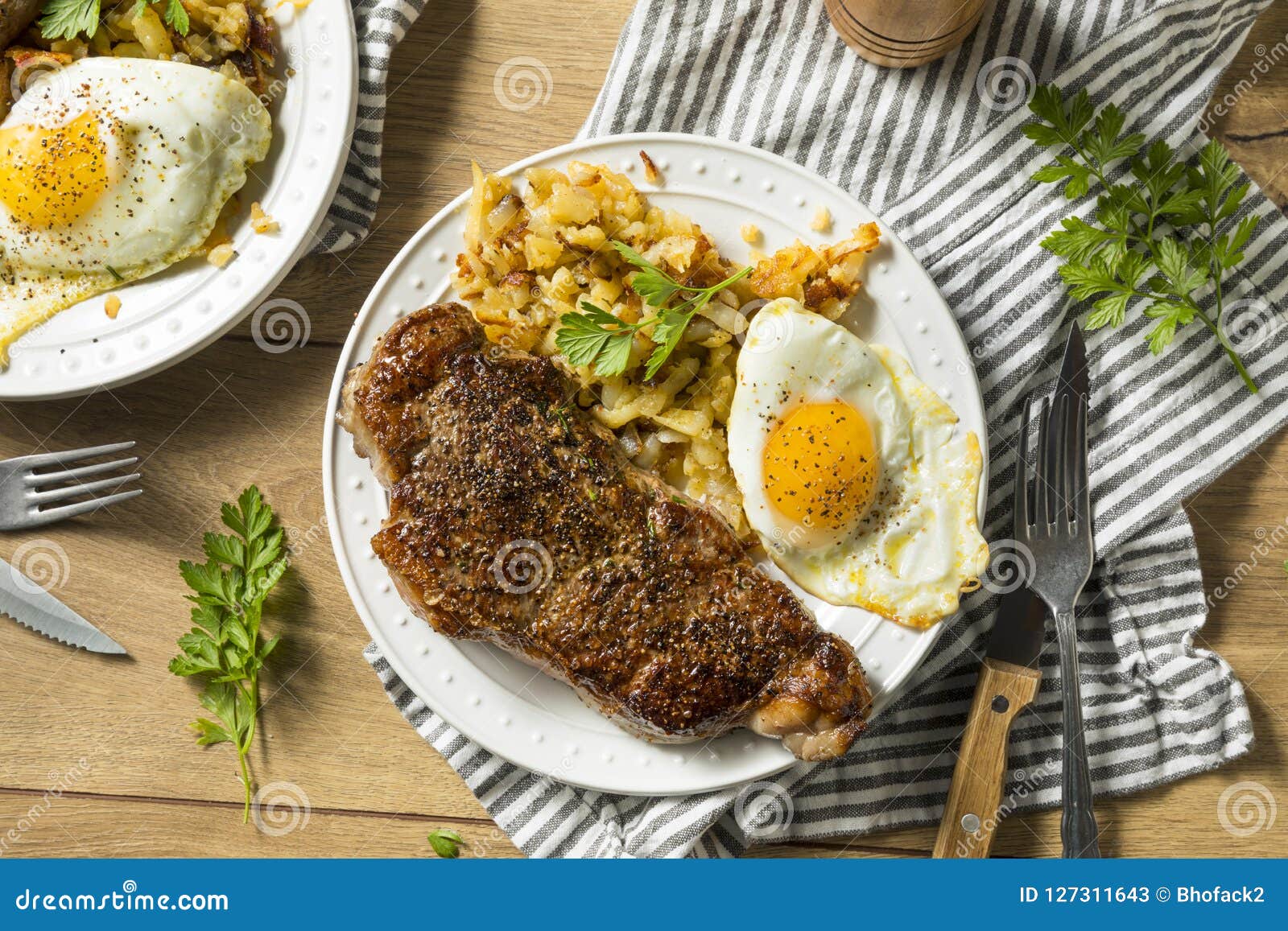 Homemade Steak and Eggs Breakfast Stock Image - Image of meal, roasted