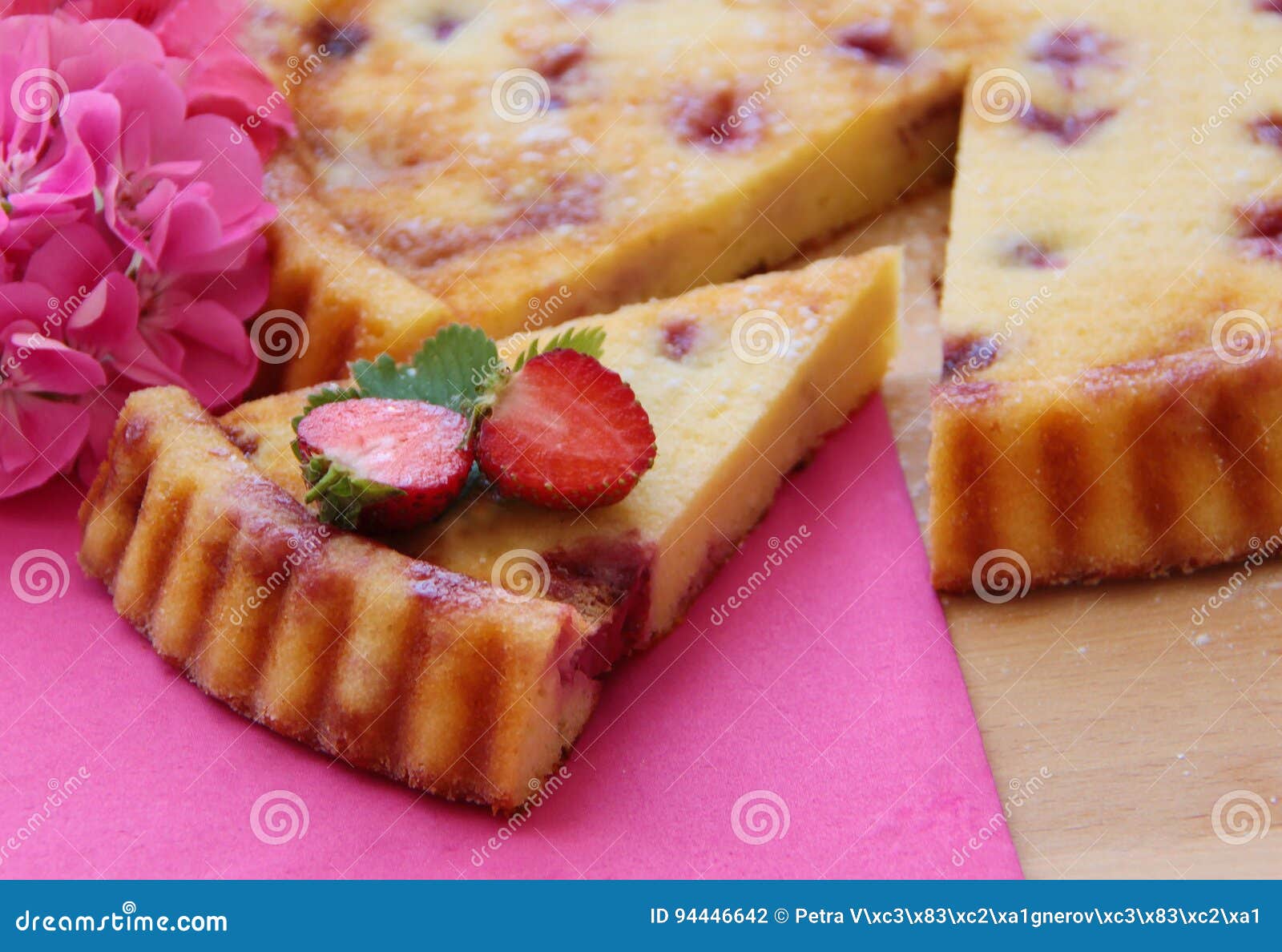 Homemade Strawberry Cake Cottage Cheese Tart With Fresh