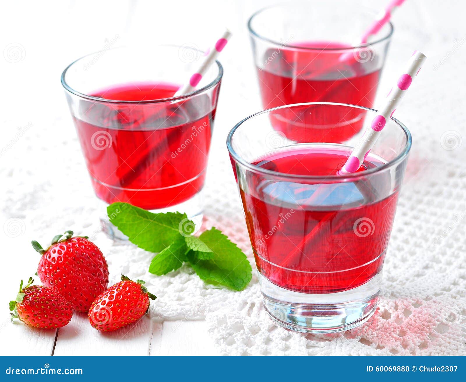 Homemade Strawberry Compote with Fresh Berries, Mint and Ice Cubes