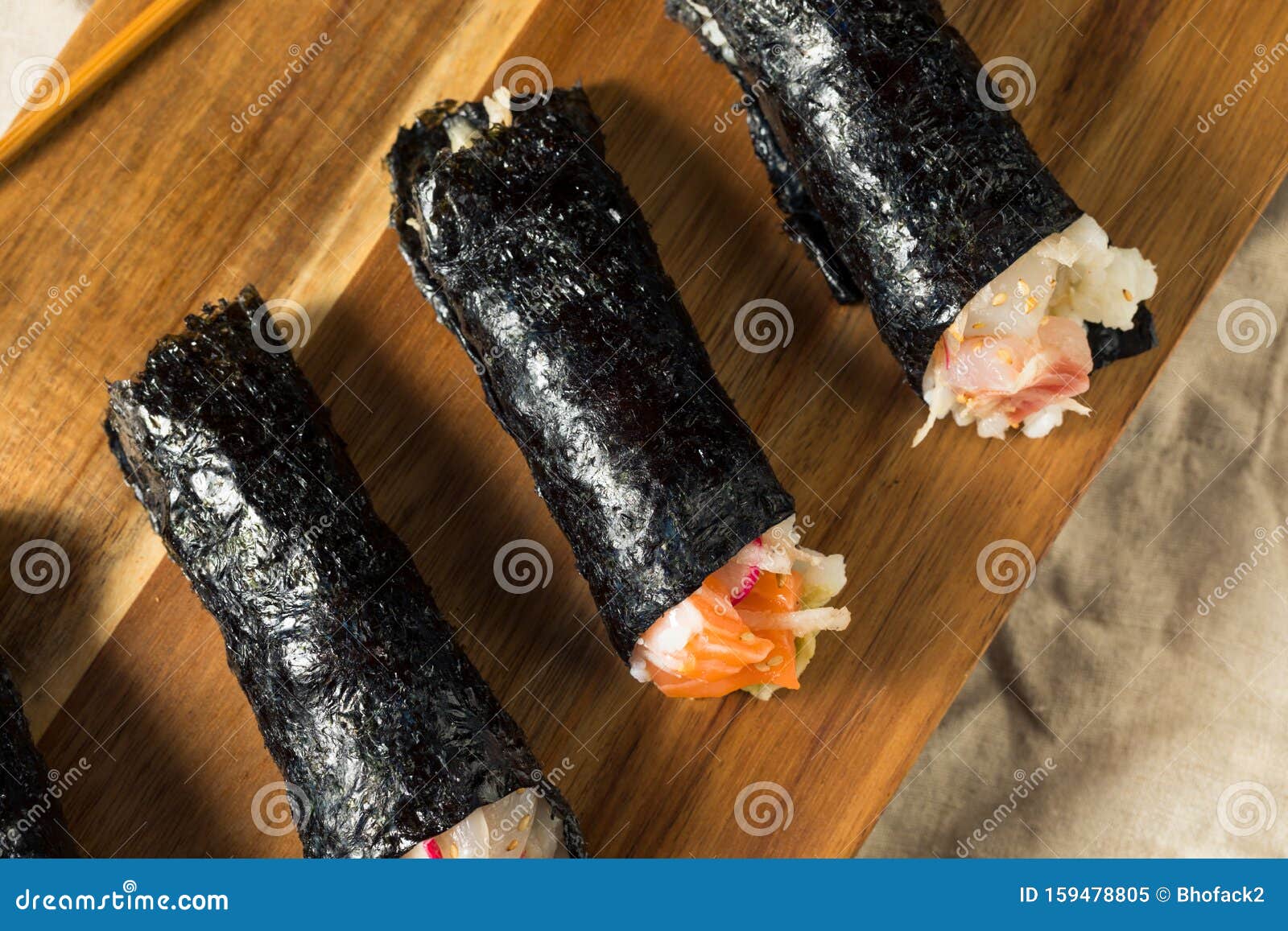 homemade sushi temaki hand rolls