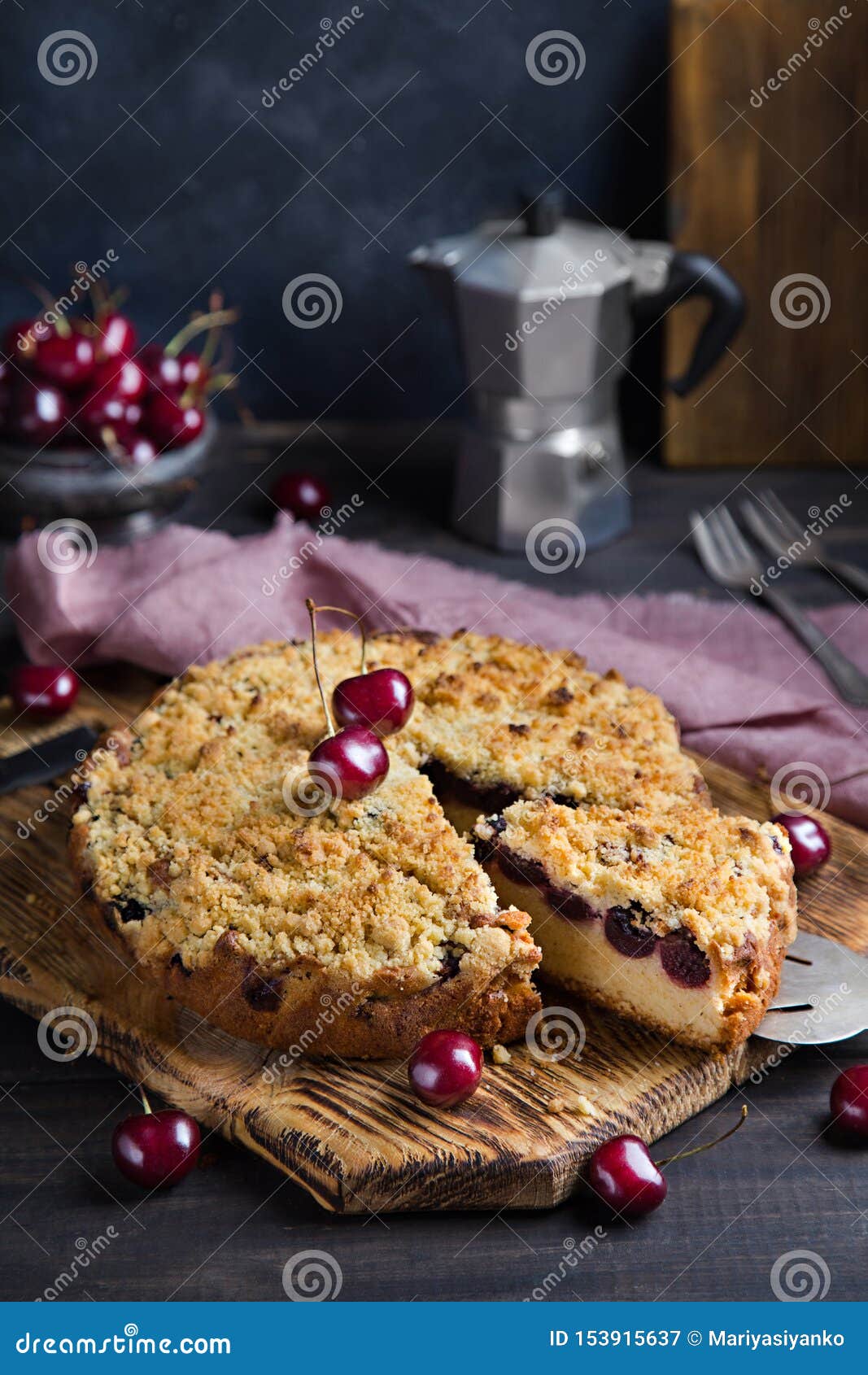 Homemade Sweet Cherry Pie on Dark Rustic Background Stock Image Image