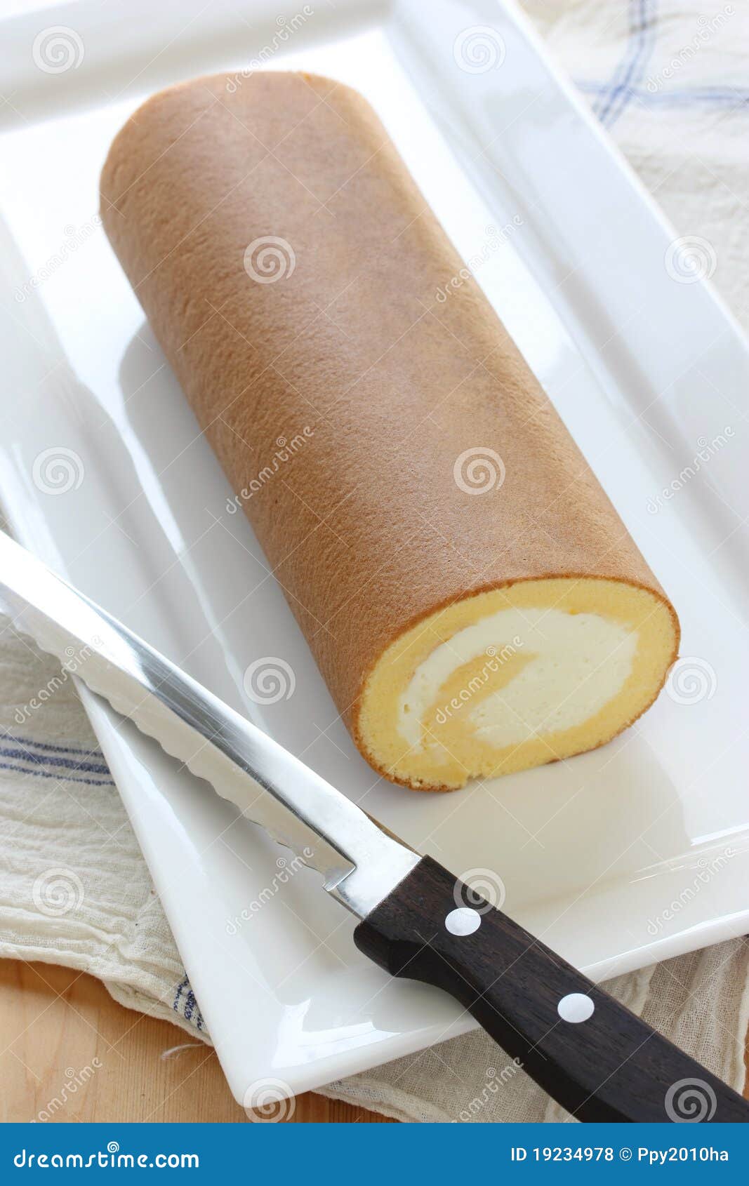 Homemade Swiss Roll with Whipped Cream Stock Photo Image of cake