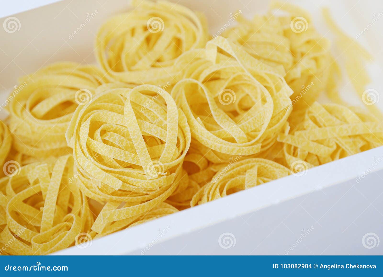 Homemade Tagliatelle Pasta in a White Box Close Up Stock Photo Image
