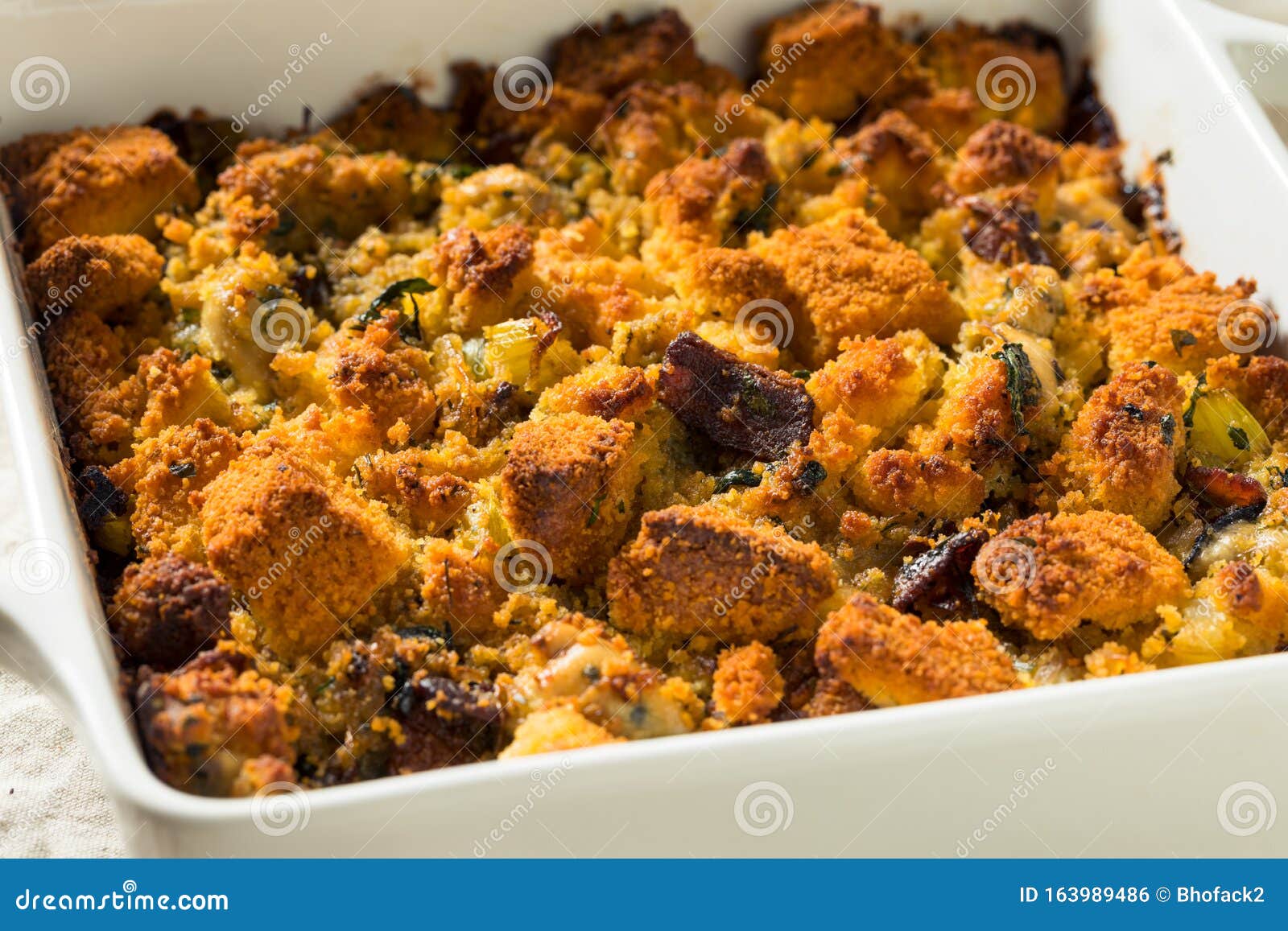 Homemade Thanksgiving Oyster Cornbread Stuffing Stock Photo - Image of ...