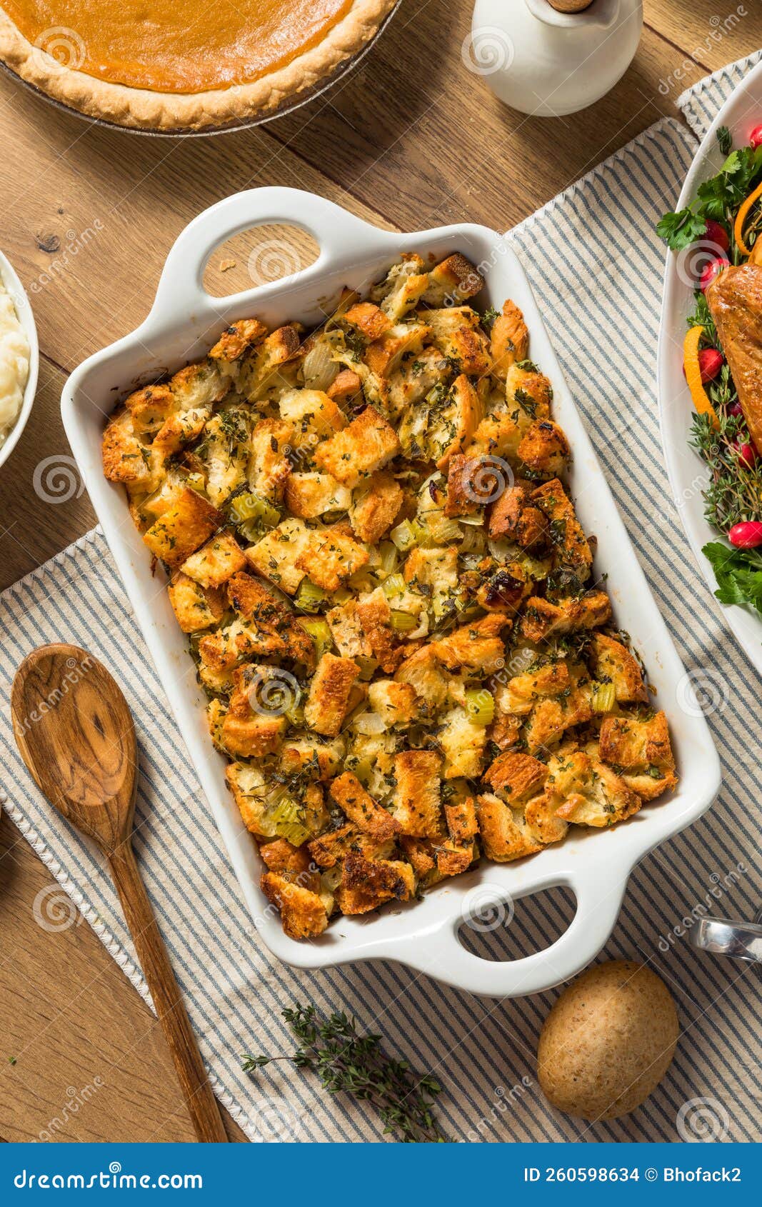 Homemade Thanksgiving Stuffing Dressing Casserole Stock Photo Image