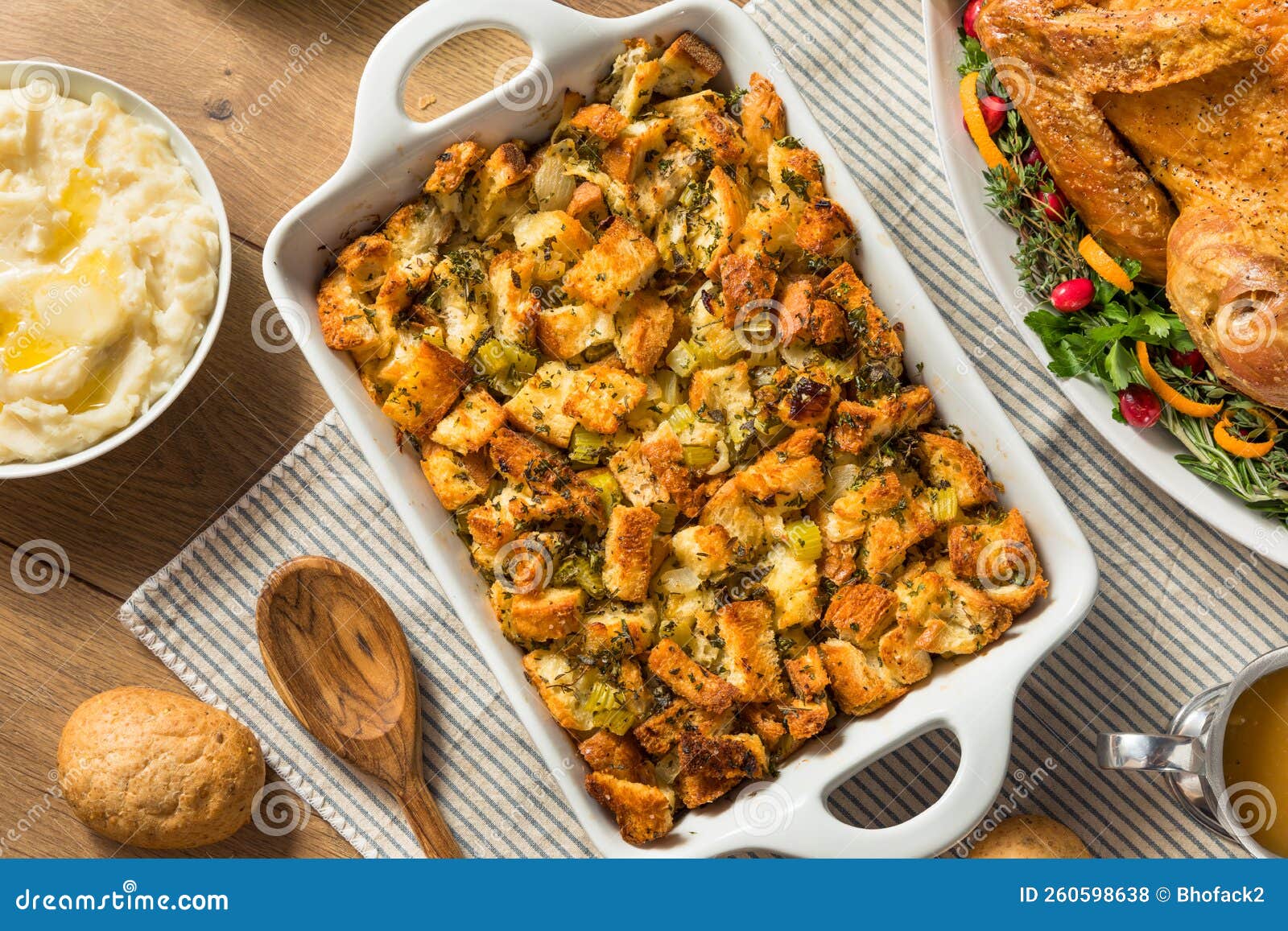Homemade Thanksgiving Stuffing Dressing Casserole Stock Photo Image