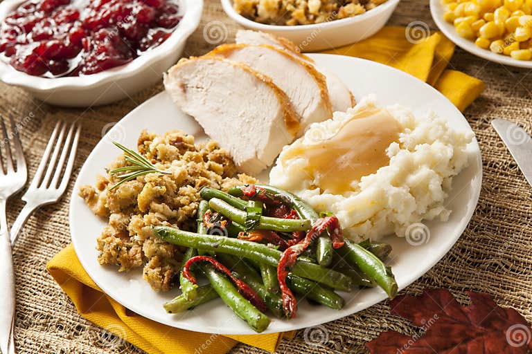 Homemade Turkey Thanksgiving Dinner Stock Photo - Image of green, food ...