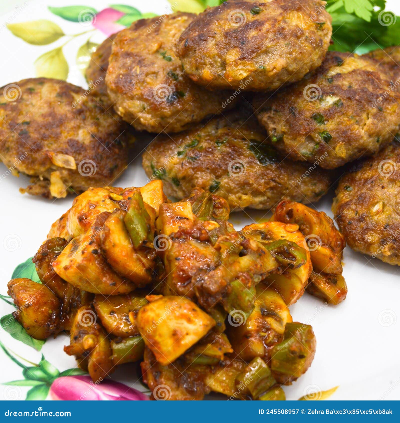 Homemade Turkish Meatballs Kofte or Kofta and Saute the Mushrooms Stock
