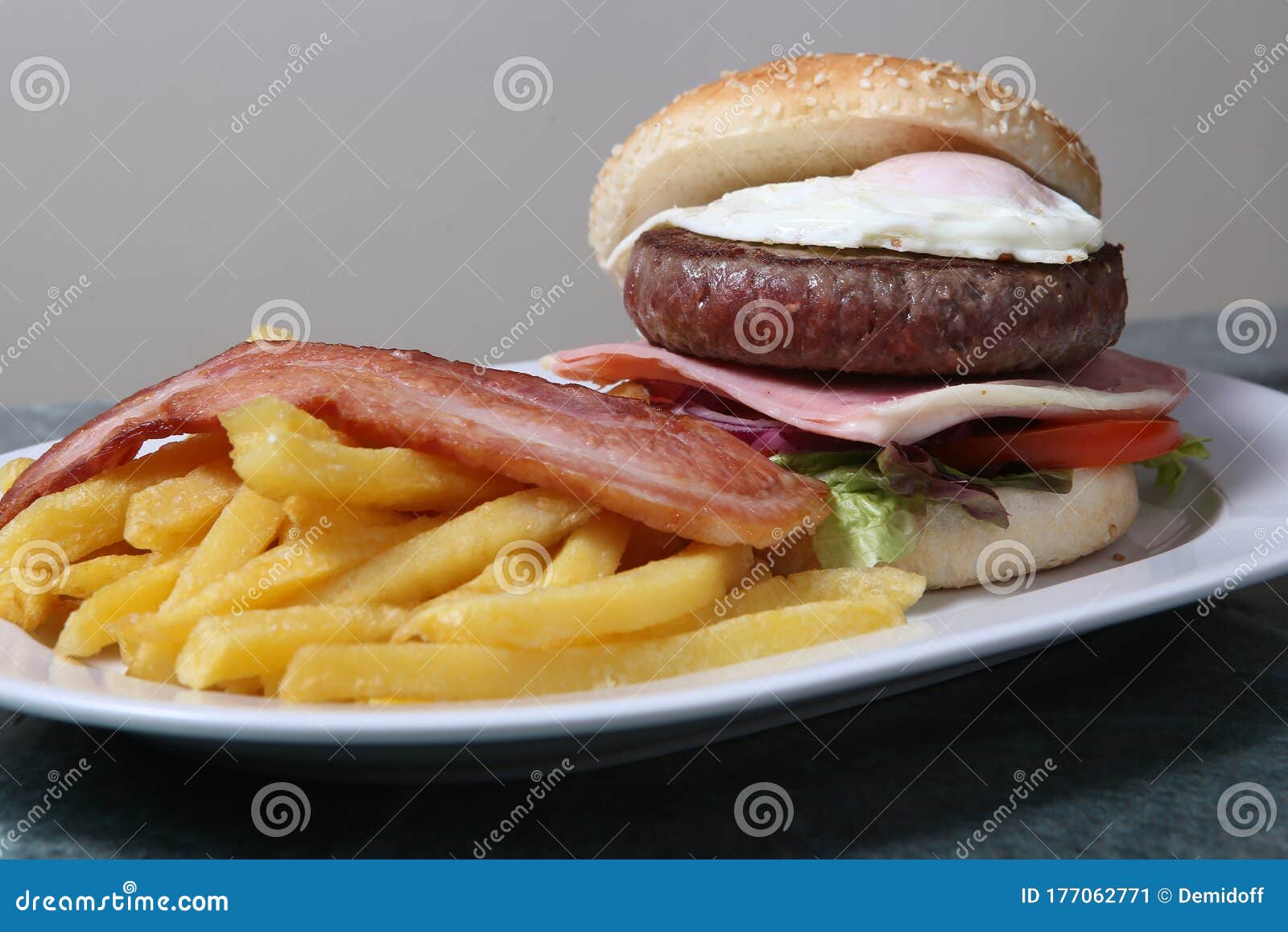 Homemade Veal Burger with Bacon Stock Image Image of eating, fast