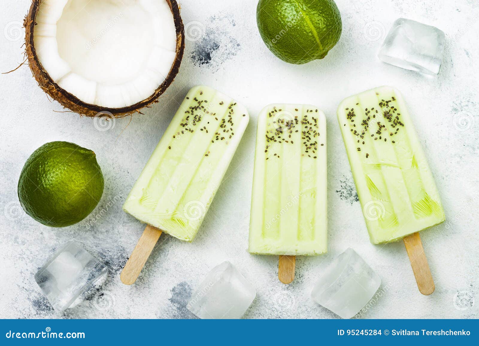 homemade vegan frozen coconut mojito popsicles - ice pops - paletas with chia seeds.