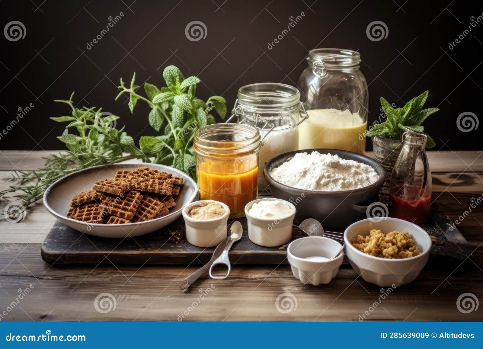 Homemade Waffle Ingredients Arranged on Counter Stock Image Image of