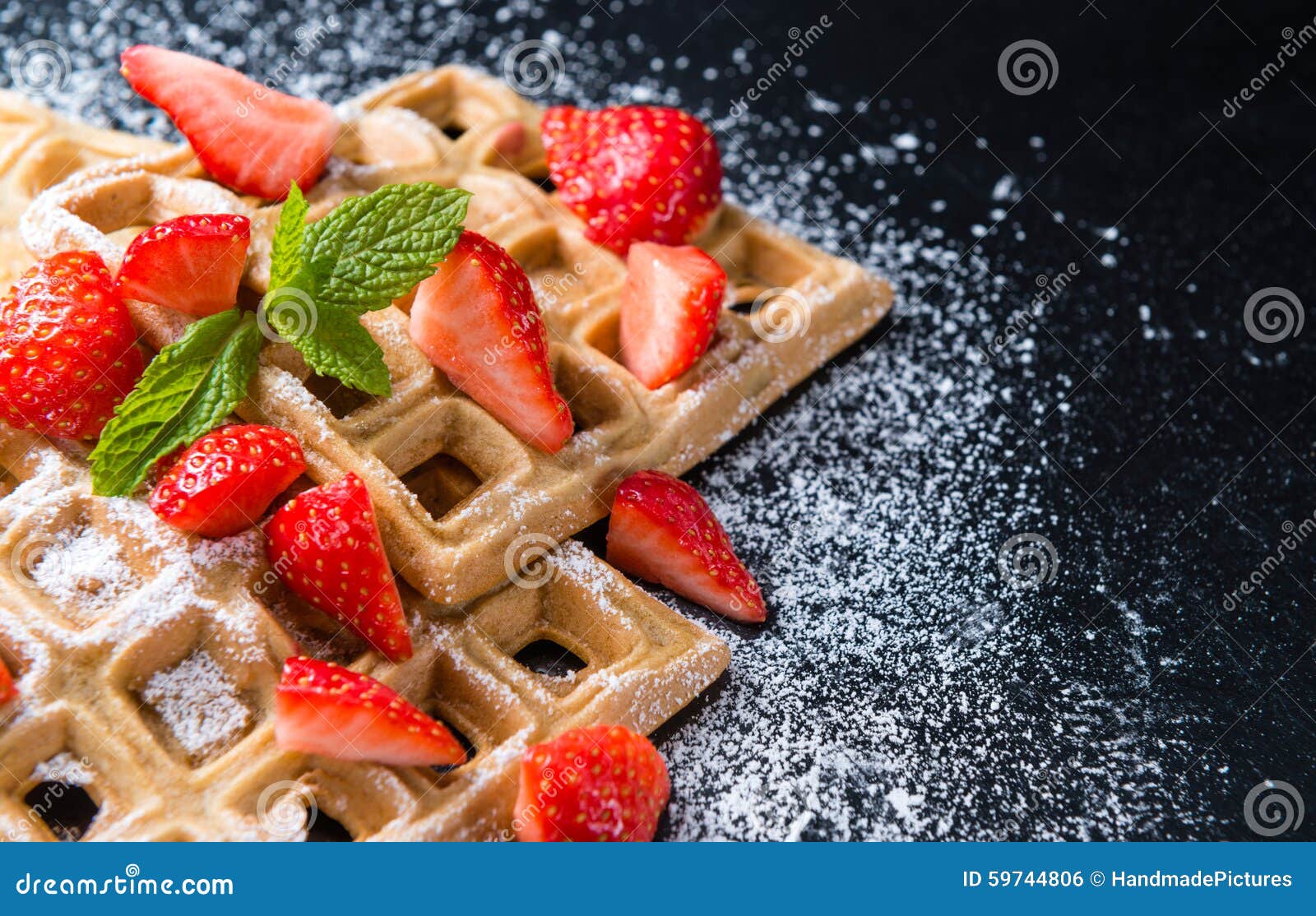 Homemade Waffles with Fresh Strawberries Stock Photo Image of powder