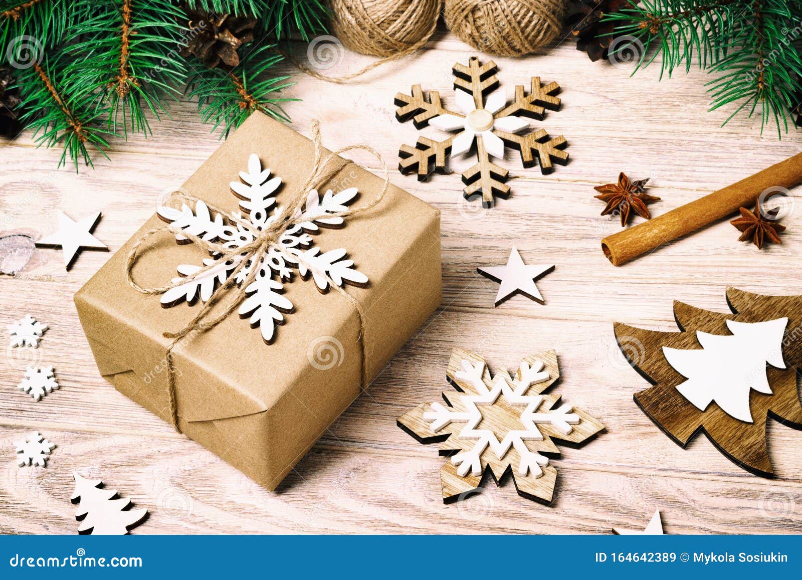 Homemade Wrapped Christmas Presents with Tools and Decorations. Toned Stock Image Image of