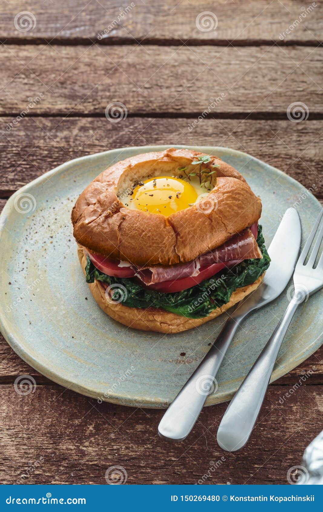Homemmade Bacon Hamburger with Egg Lettuce and Tomato Stock Photo