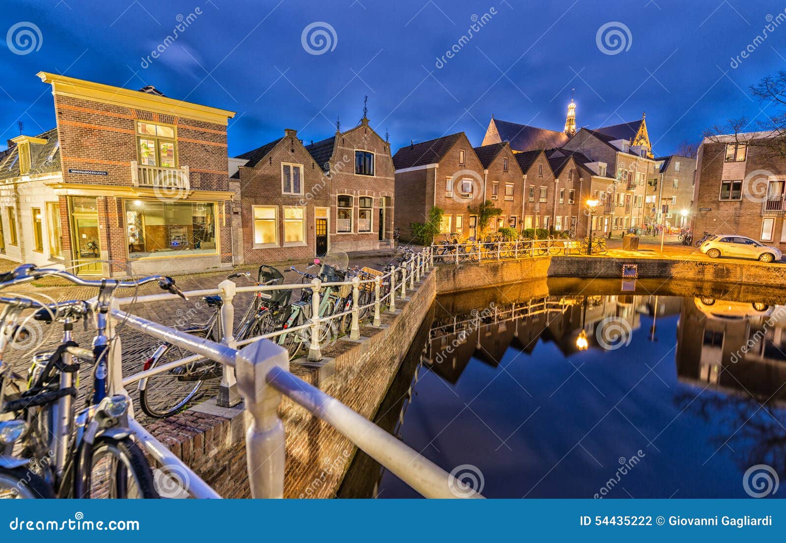 Homes of Alkmaar, the Netherlands at Night Stock Photo Image of blue