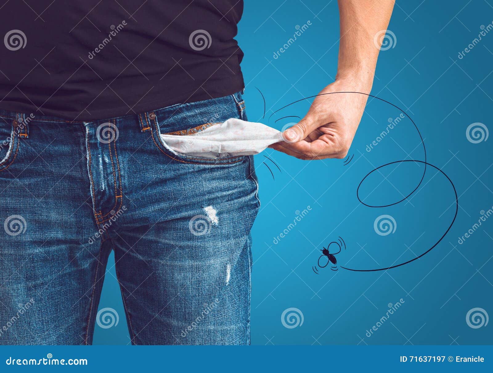 Homme Dans Des Jeans Avec La Poche Vide Image stock - Image du mouche ...