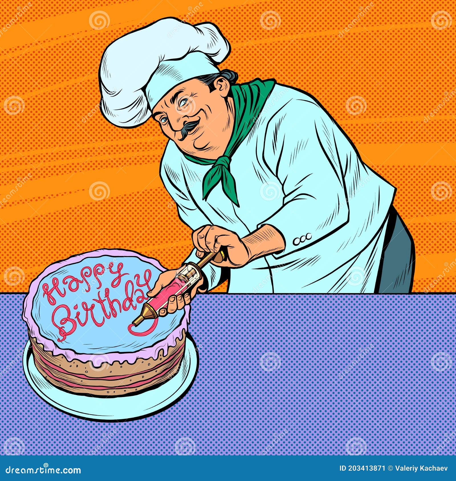 Homme De Chef Patissier De Joyeux Anniversaire Avec Le Gateau Illustration De Vecteur Illustration Du Cartoon Cuisine