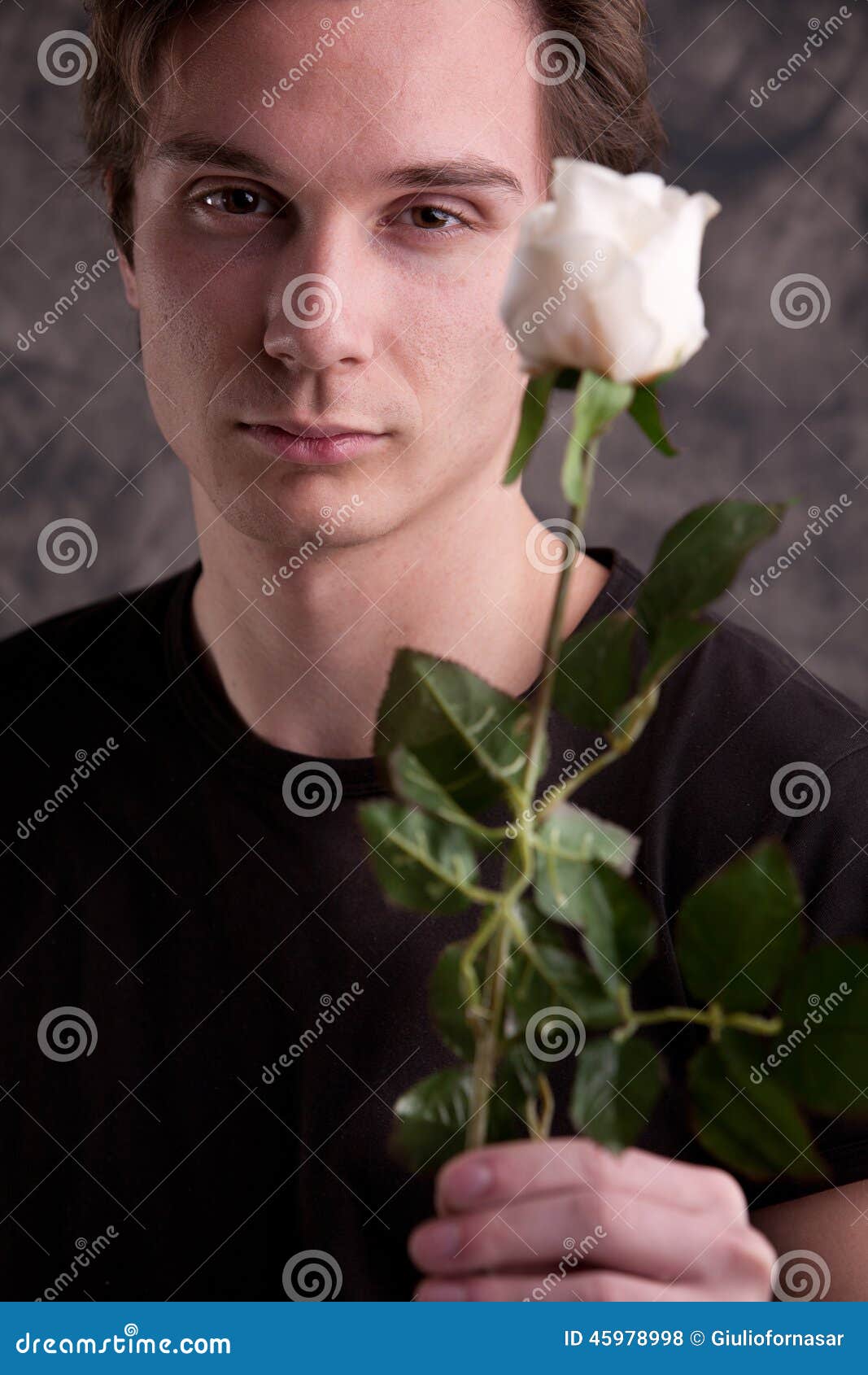 Homme Donnant Une Rose Blanche De L'amour Photo stock - Image du concept,  anniversaire: 45978998