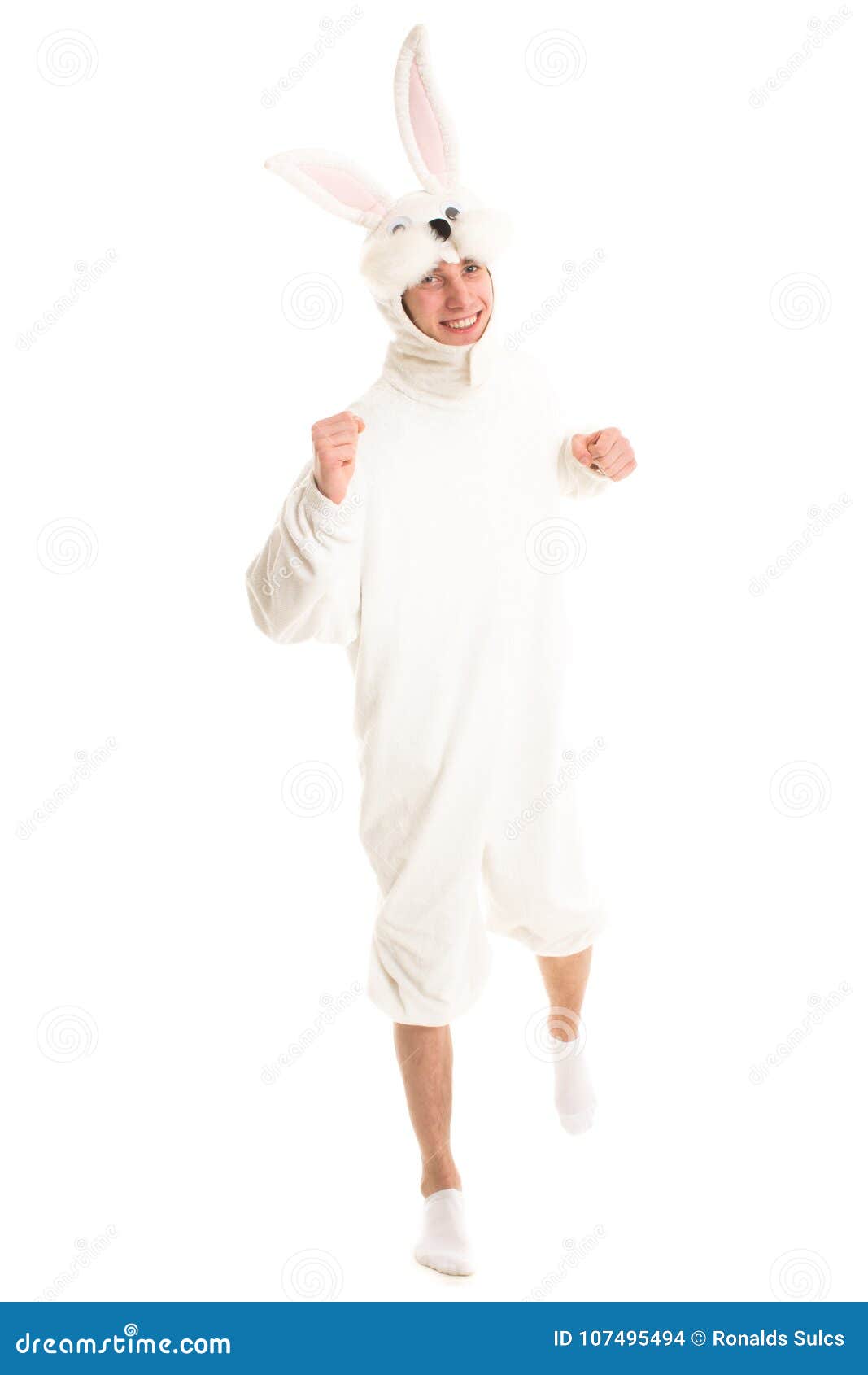 Homme Heureux Dans Un Costume De Lapin Photo stock - Image du pâques,  fuselage: 107495494