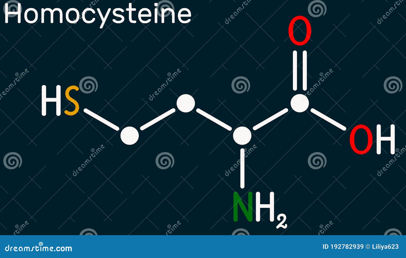 homocysteine biomarker molecule. it is a sulfur-containing non-proteinogenic amino acid. skeletal chemical formula on the dark