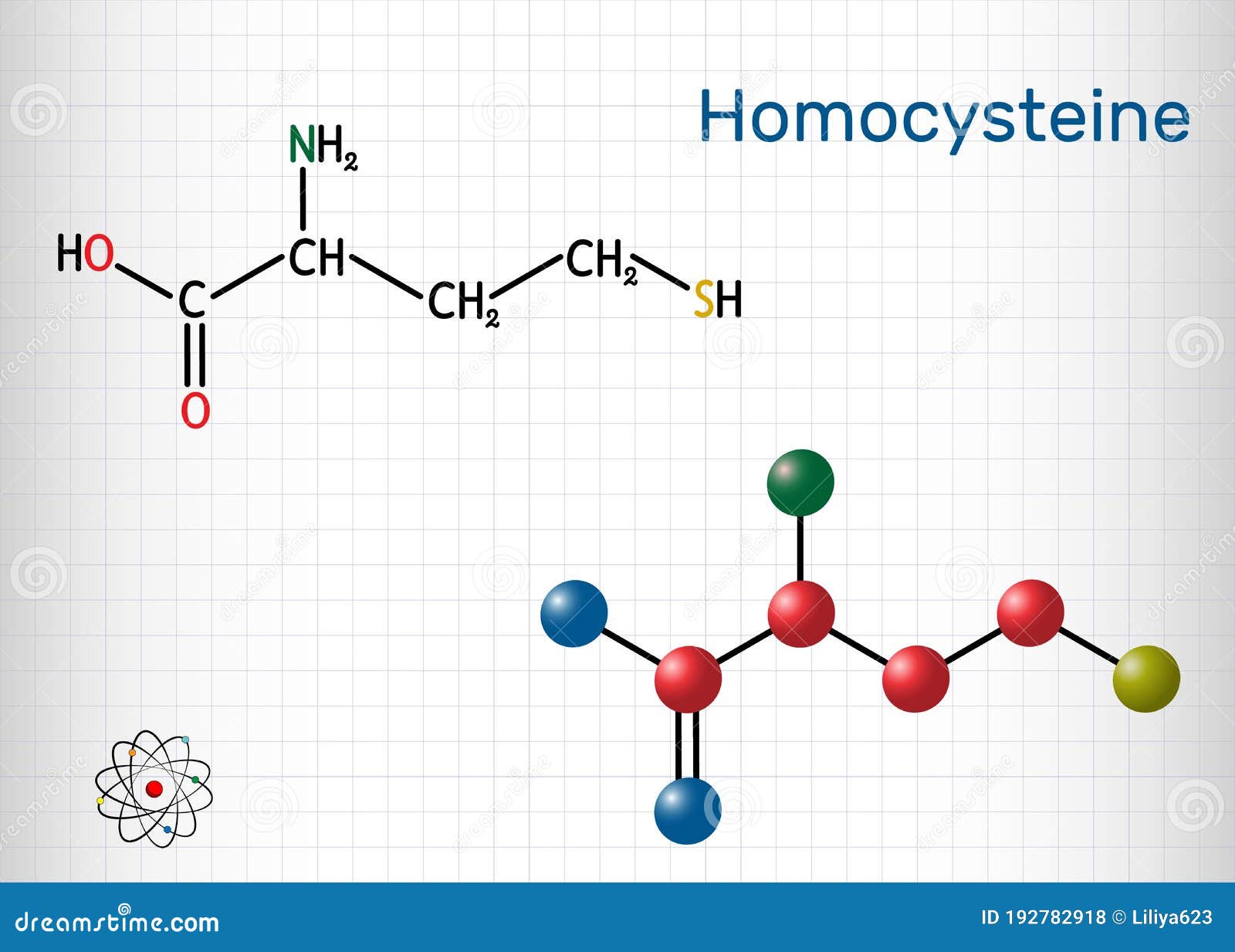 homocysteine biomarker molecule. it is a sulfur-containing non-proteinogenic amino acid. structural chemical formula and molecule
