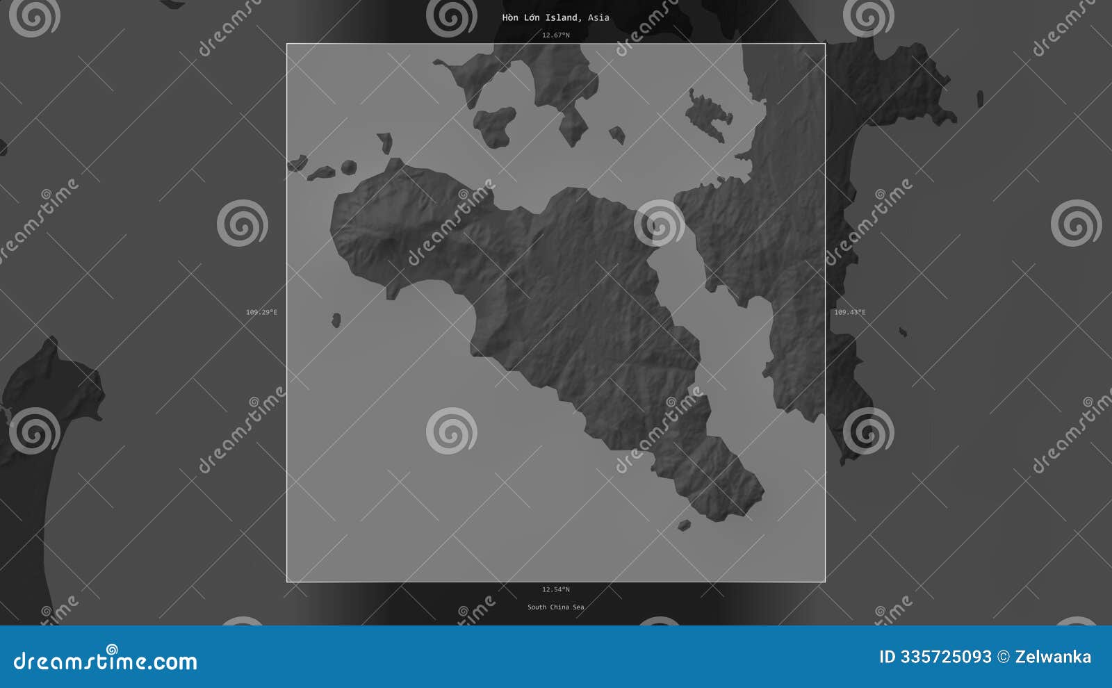 hon lon island, vietnam, highlighted and labelled. bilevel