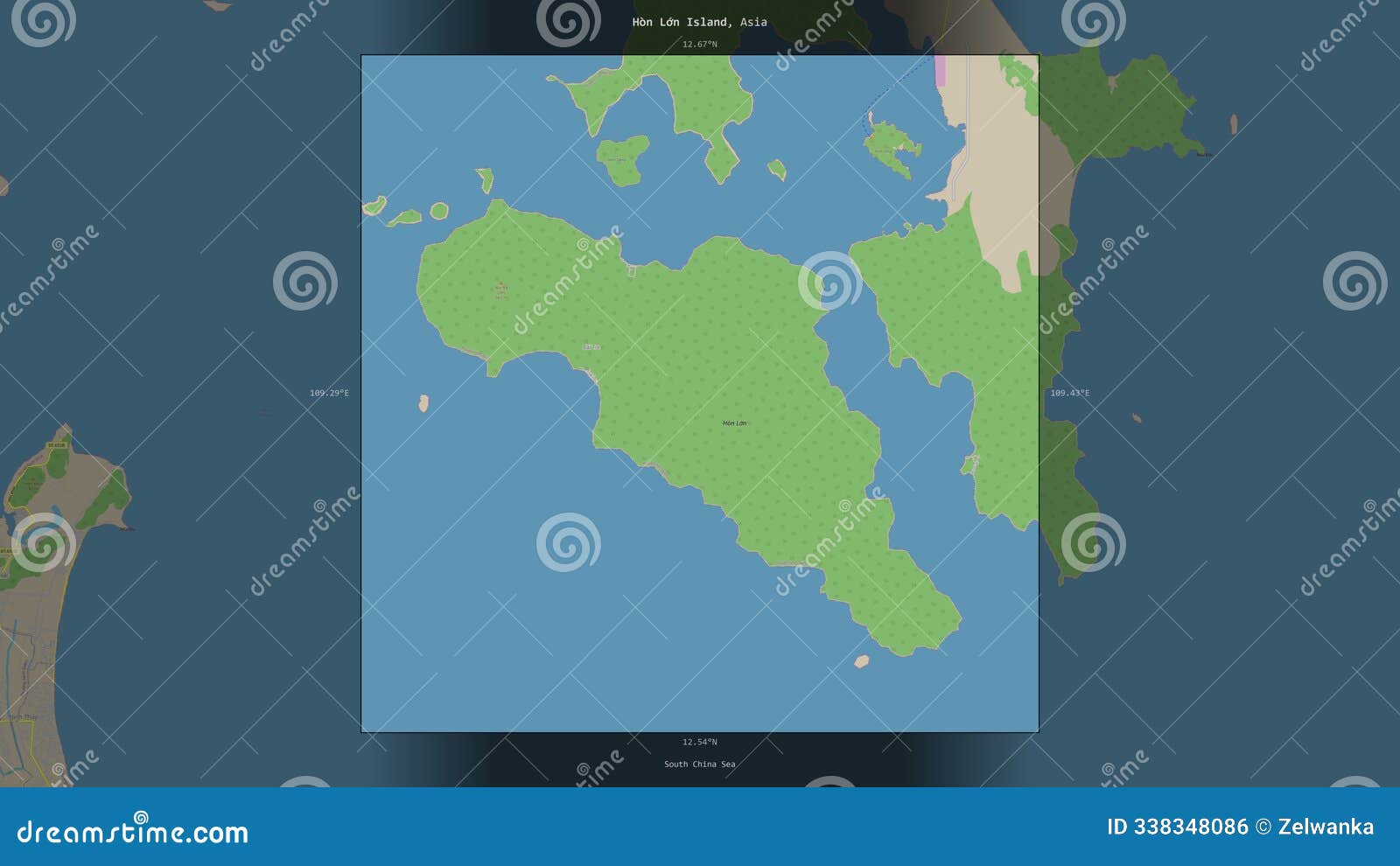 hon lon island, vietnam, highlighted and labelled. topo standard