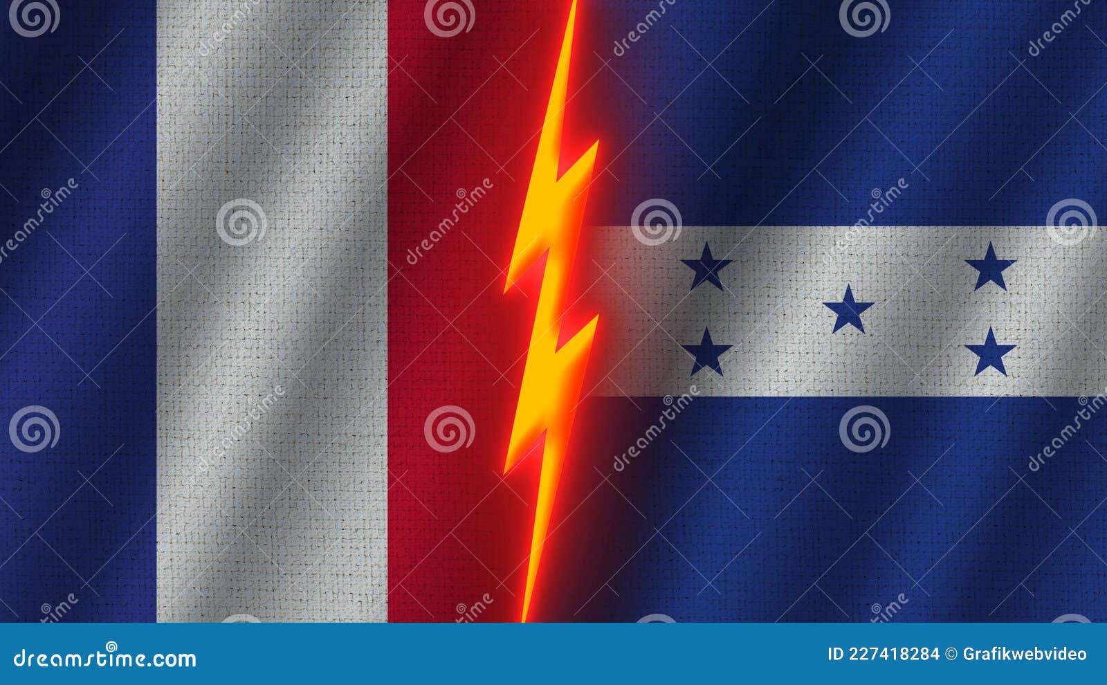 Honduras and France Flags Together, Fabric Texture, Thunder Icon, 3D