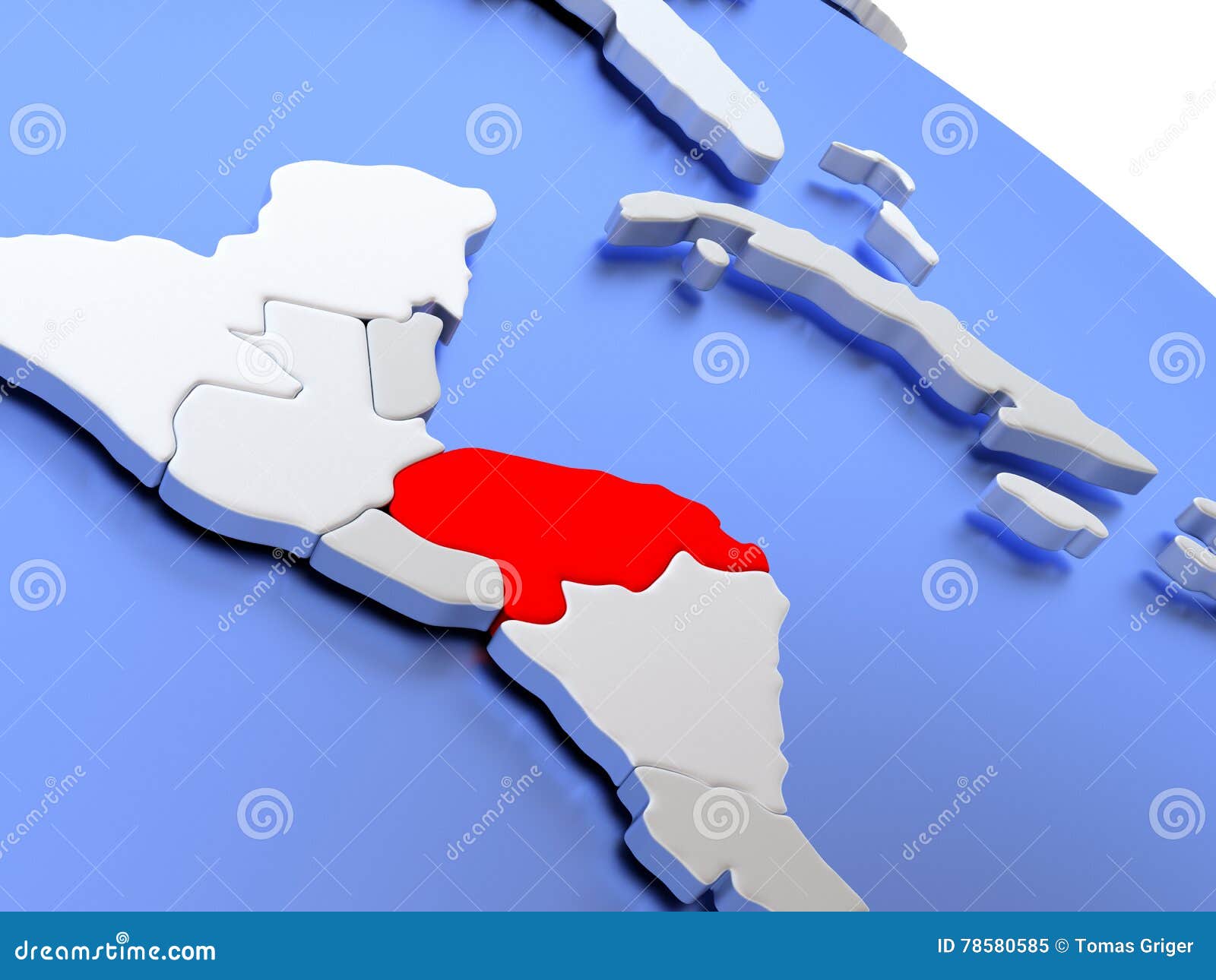 Honduras World Map Elegant Silver D Globe Blue Oceans D Illustration 78580585 
