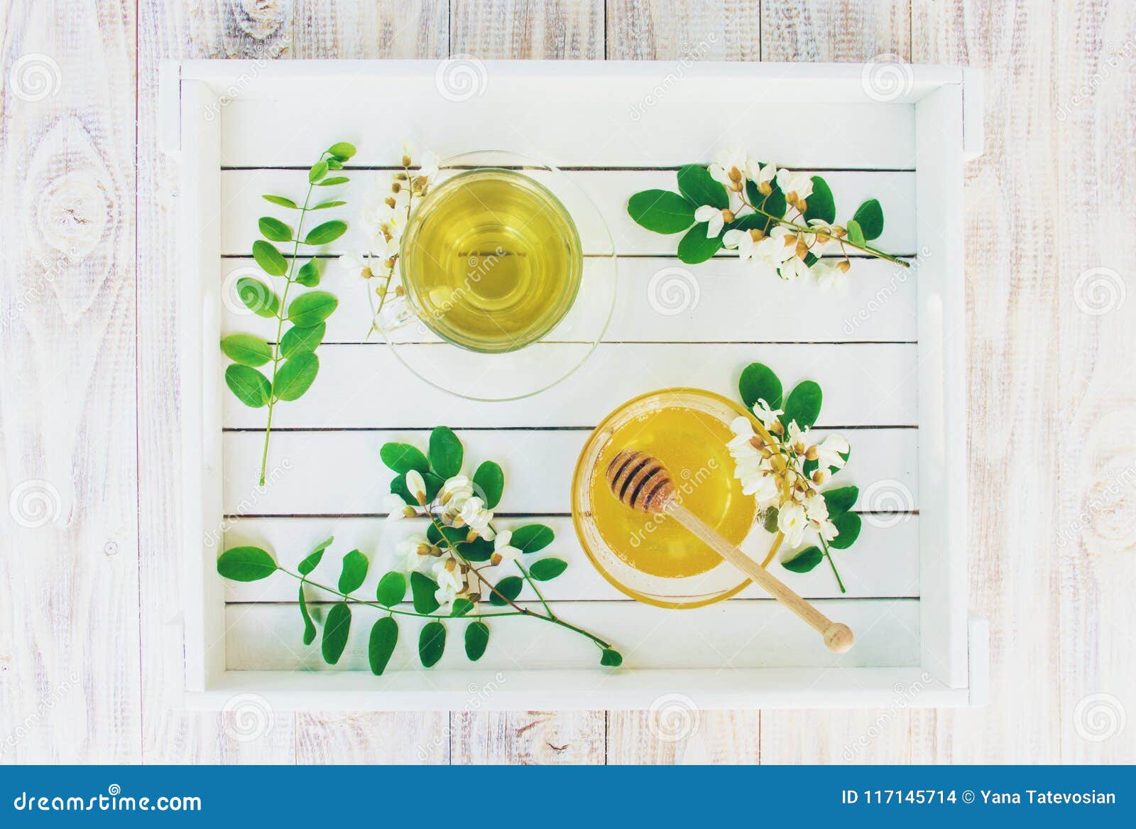 Honey with acacia and tea. stock photo. Image of morning 117145714