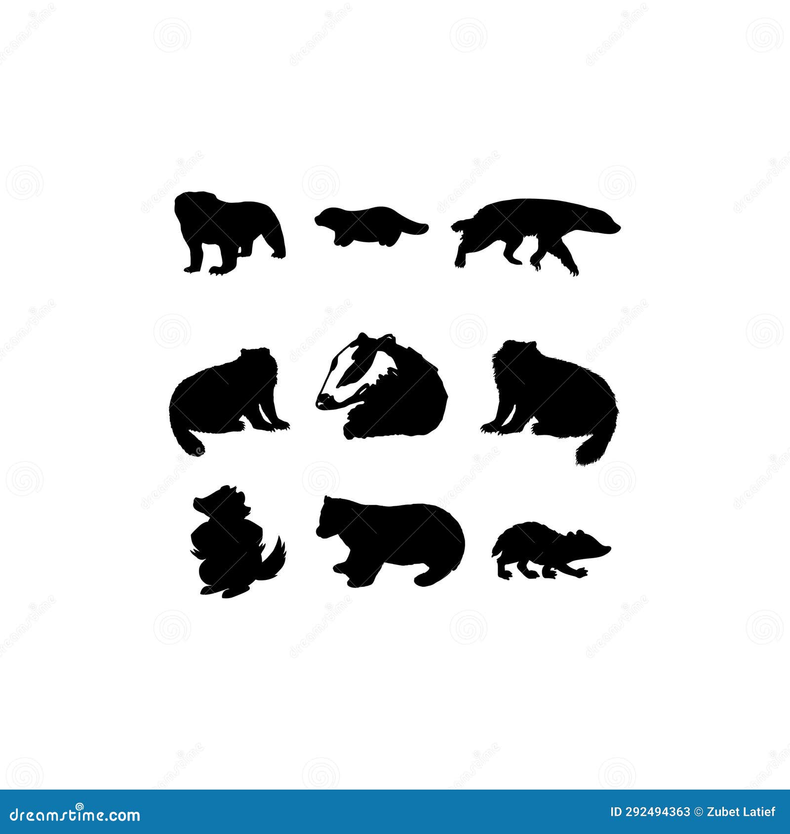 Honey Badger Animal Set Silhouette Design Cartoon Vector