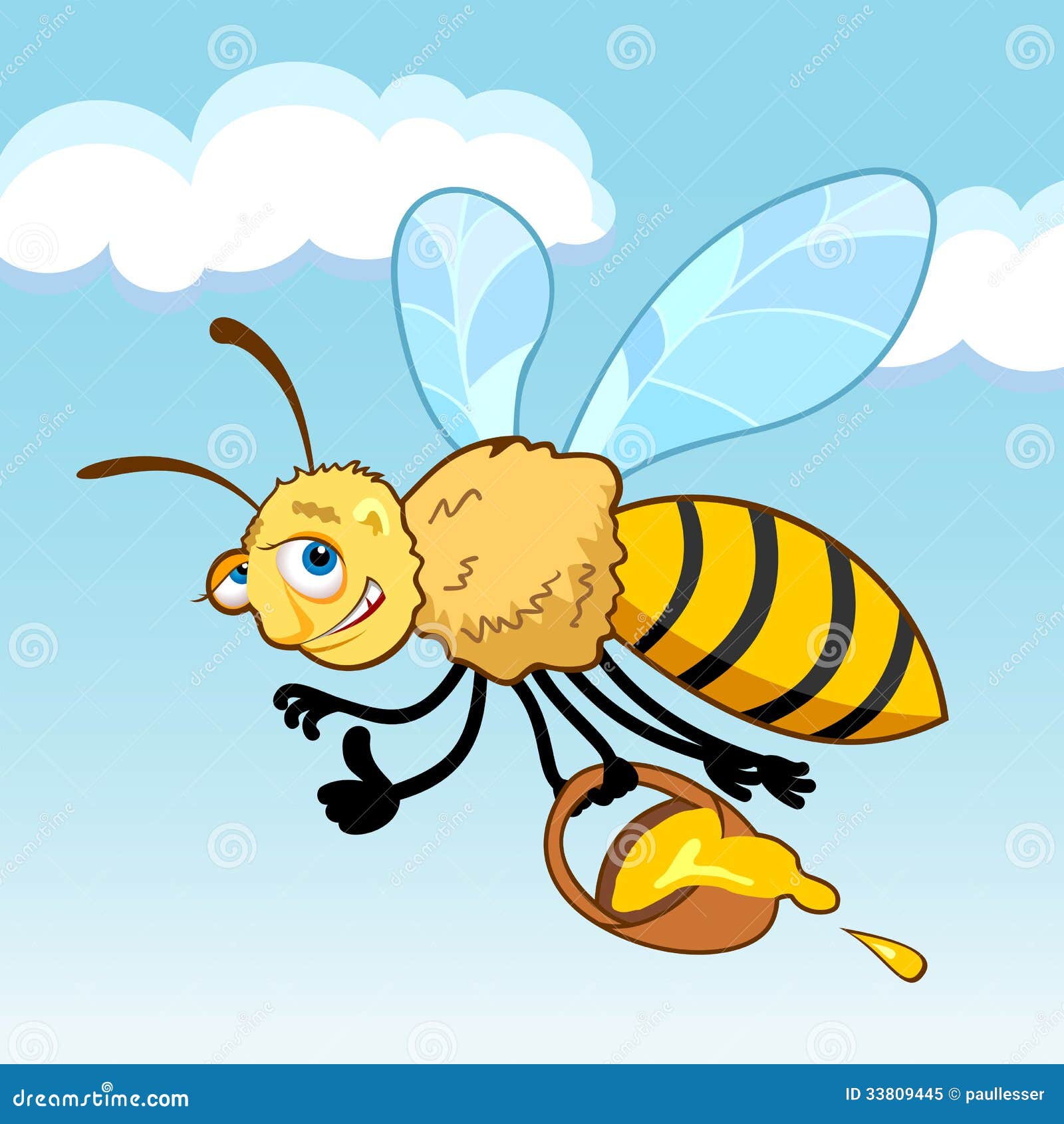 Cute Cartoon Bee With Honey