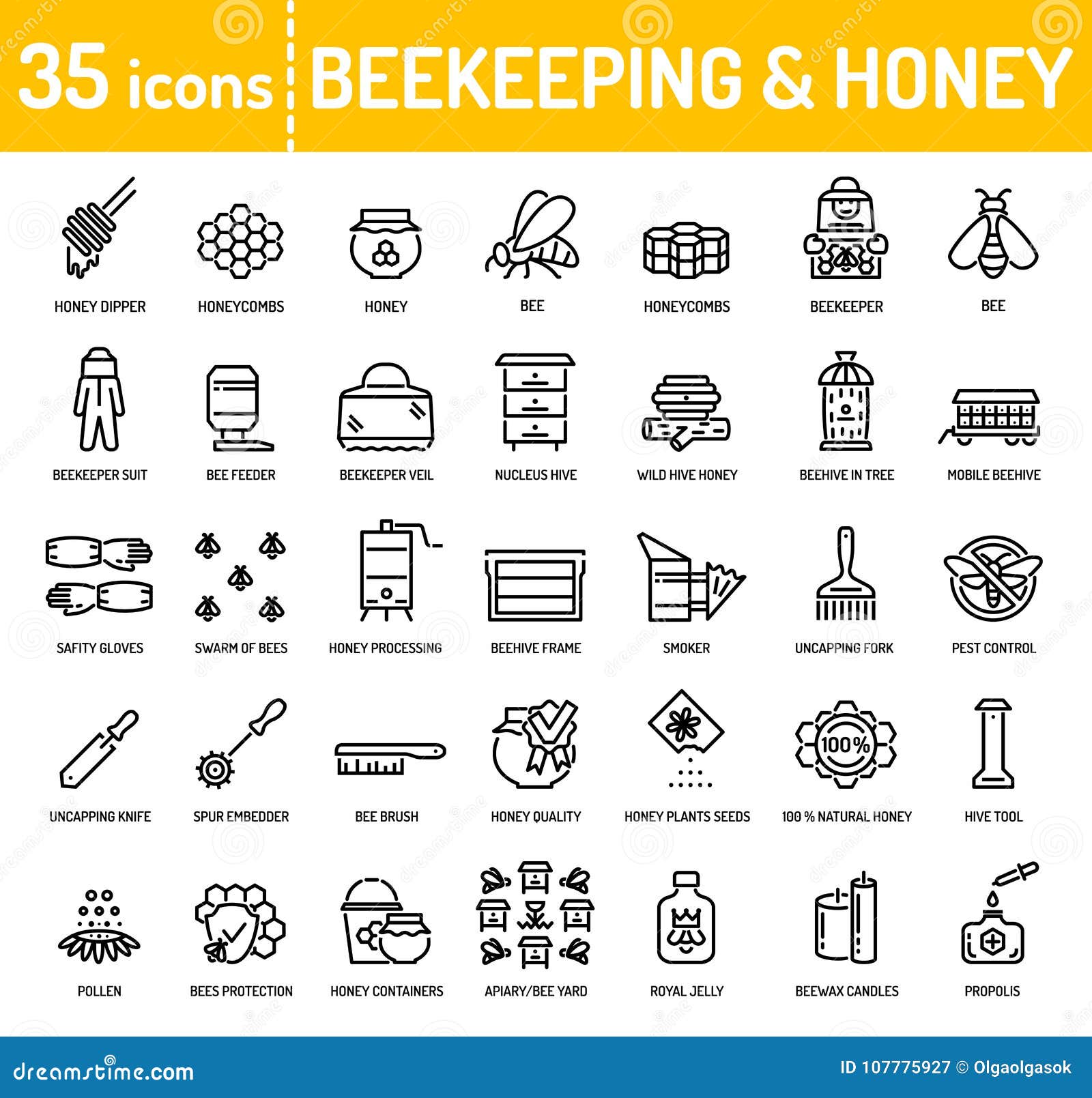 honey beekeeping apiculture icons